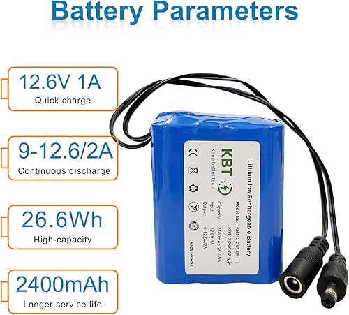 Miniatura 8 de KBT - Batería recargable de iones de litio de 12 V 2400 mAh, paquete de baterías de repuesto de cable de cables desnudos con cargador de 12 V