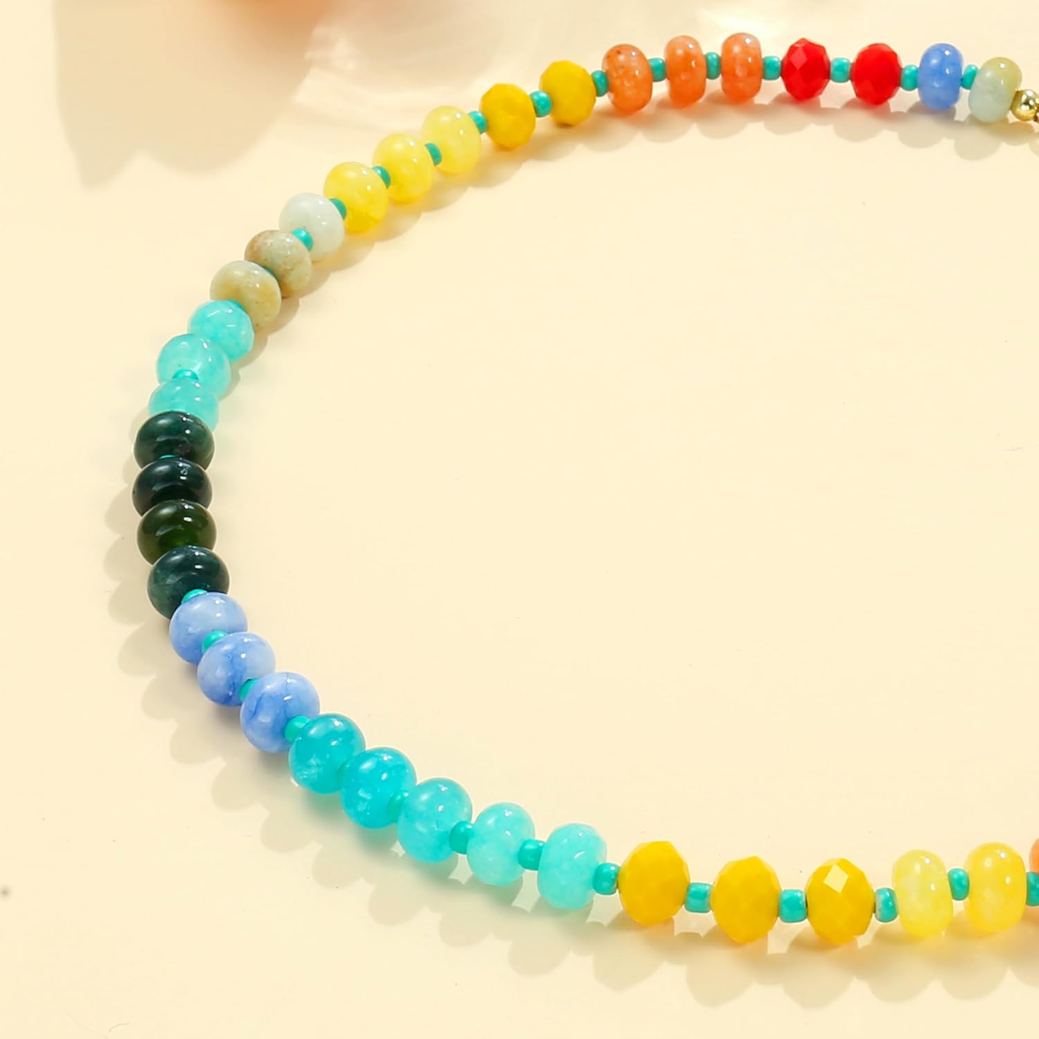 Colorful Gemstone Beaded Necklaces For Women Trendy Rainbow Natural Stone Boho Handmade Waterproof Strand Necklaces Jewelry For Women Gift