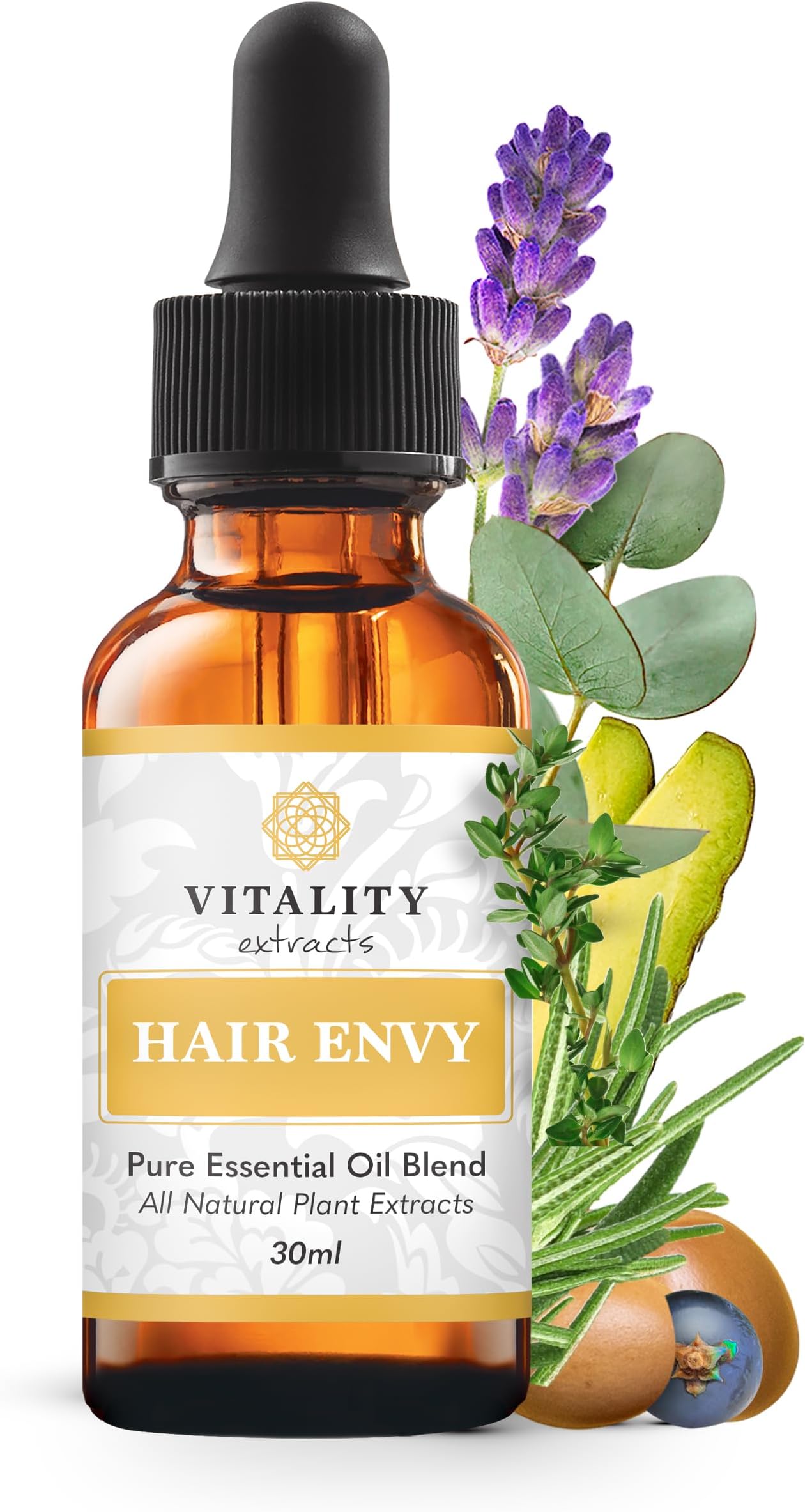 Extracts Hair Envy - Natural Hair Growth Serum - 100% Pure Essential Oils, 15 Plant Extracts, No Synthetics, No Parabens - Strengthen Hair, Minimize Breakage, Stimulate Follicles