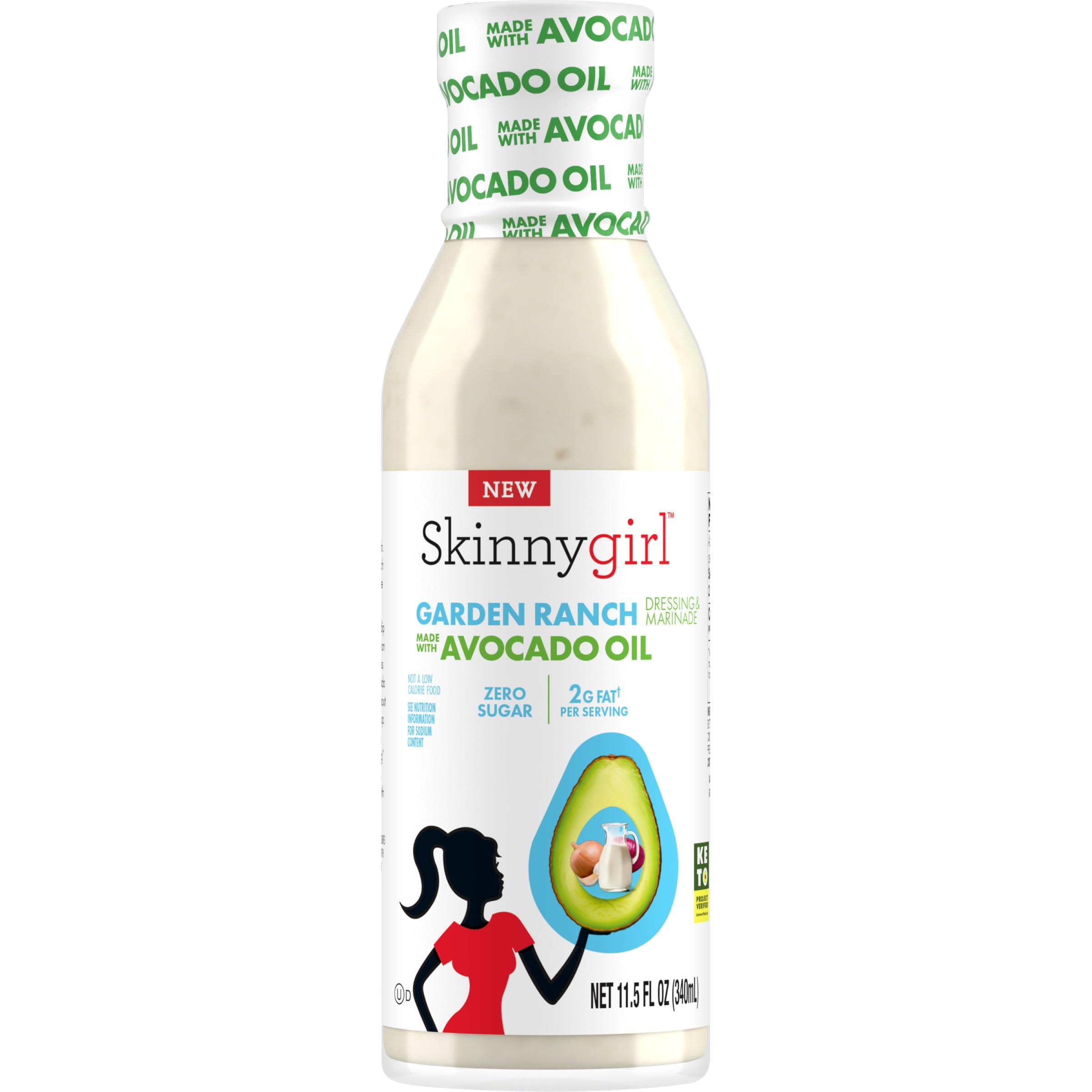 Skinnygirl Sugar Free Gluten Free Avocado Oil Salad Dressing, Garden Ranch, 11.5 Ounce