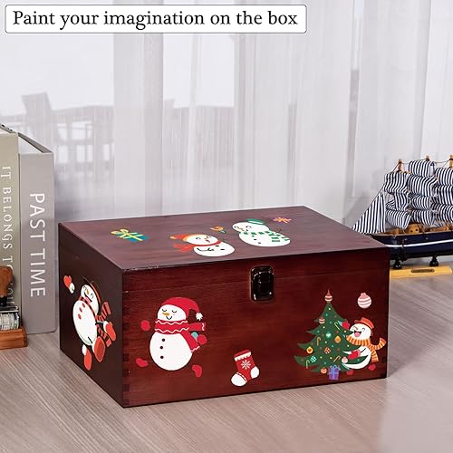 Miniatura 5 de Caja de almacenamiento de madera vintage con tapa con bisagras, cierre frontal, caja de recuerdos grande de 12 x 9.3 x 5.9 pulgadas, cajas de madera