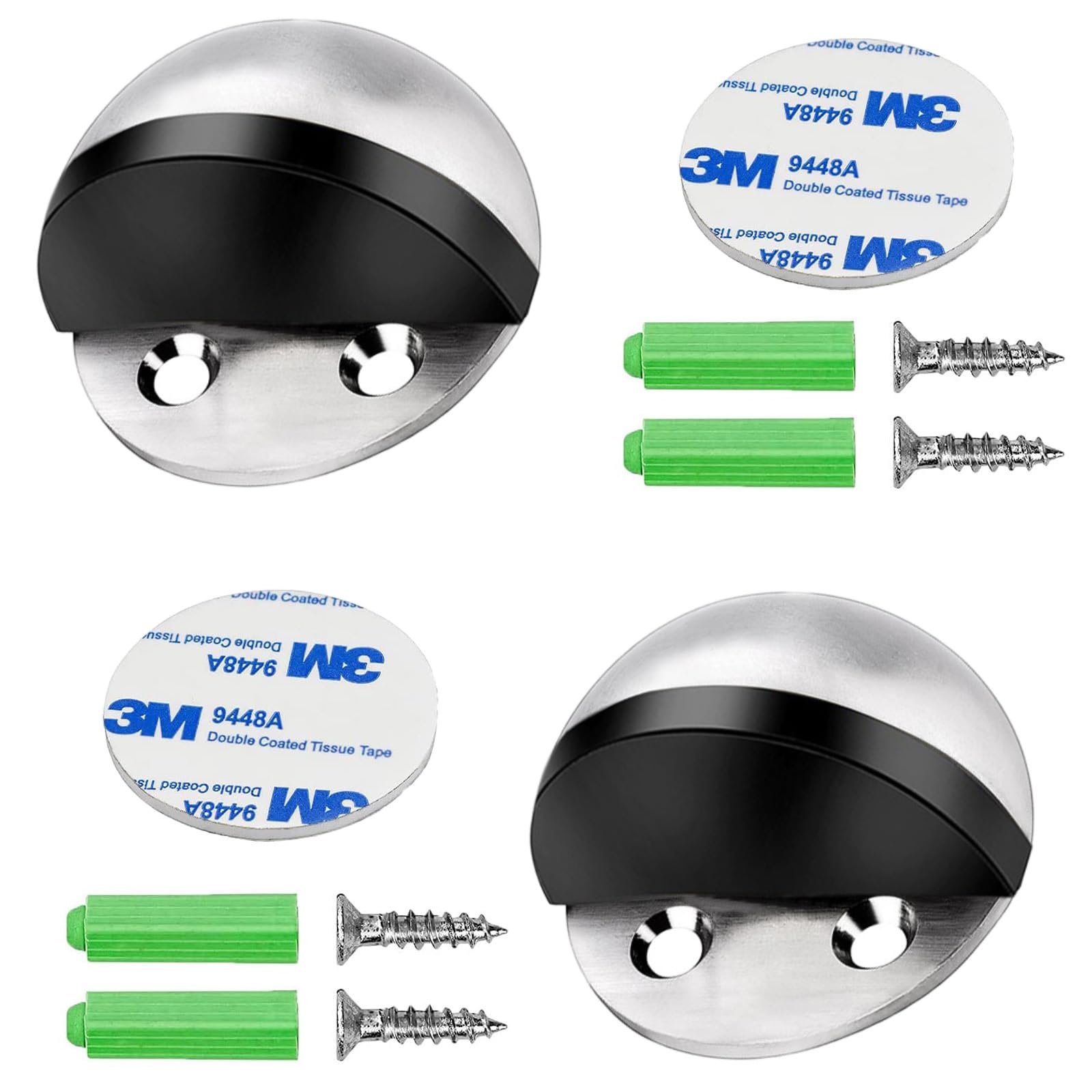 Dome Door Stop, Magnetic Door Stop Adhesive Door Stopper with Thickened Rubber, Stainless Steel Door Stop Floor Mount with Hardware Screws for Wall Door Protection for Hotel, Home, Restaurant 2Pcs