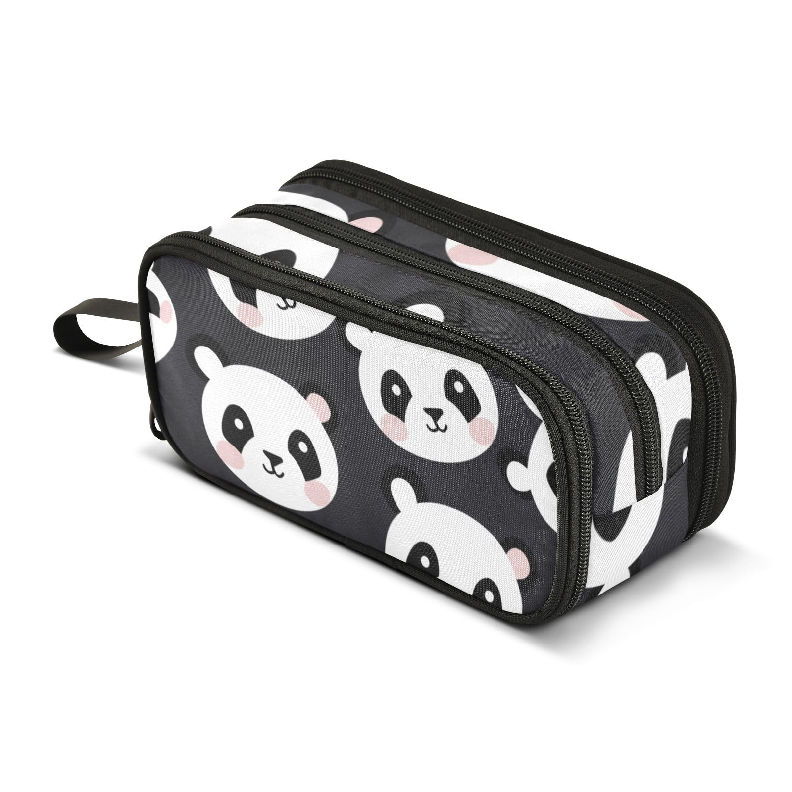 Bonito estuche negro de panda, gran capacidad, para niños y niñas, 3 compartimentos, organizador de papelería, estuche para escuela, oficina, trabajo, Bonito panda negro, Talla única, Maletín