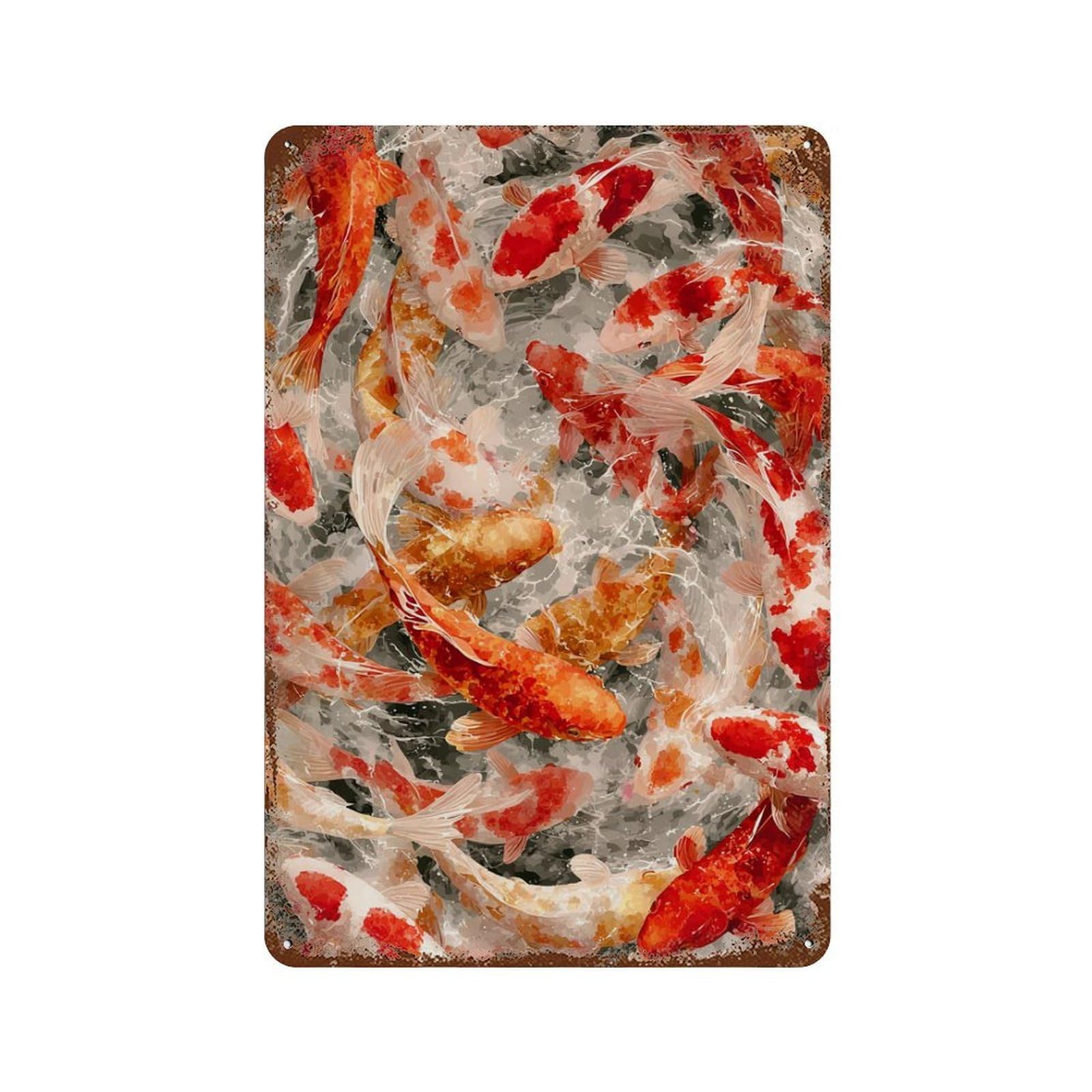 Colorful Koi Fish Painting-7 Rusty Metal Tin Sign 11.8"x7.9", Vintage Wall Decor for Garage, Pub Or Kitchen
