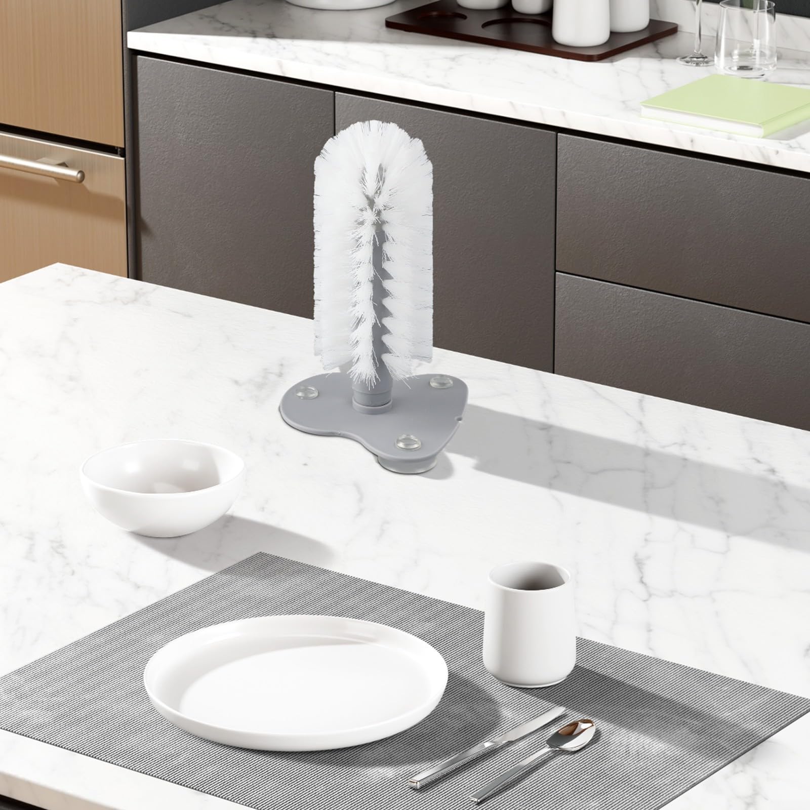 Gdfnmogo Cepillos de vidrio, arandela de vasos de vidrio con ventosa para fregadero, limpiador de cerdas de fregadero, herramienta de limpieza de tazas de vidrio para montaje en pared (transparente)