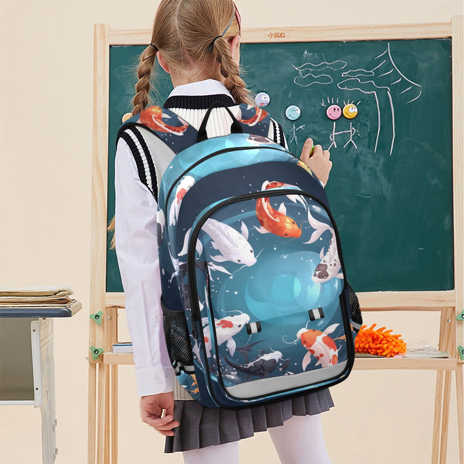 Nuoto Koi Pesce Circolare Zaino Scolastico per Studenti,Zainetti per Bambini e Ragazzi,Ideali per La Scuola Viaggi