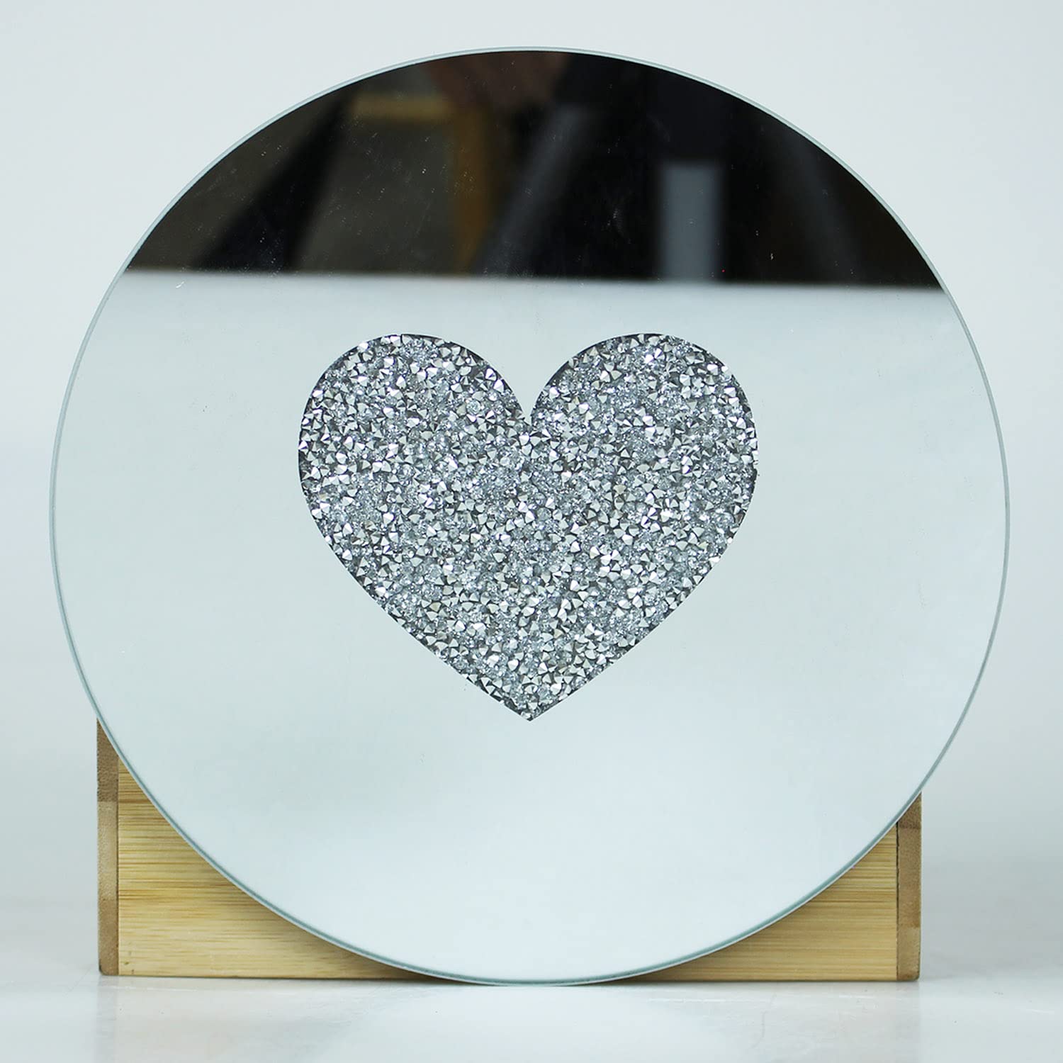Home Decor Crystal Mirrored Glass Candle Plates Mug Coasters (20cm Round Heart Candle Plate)