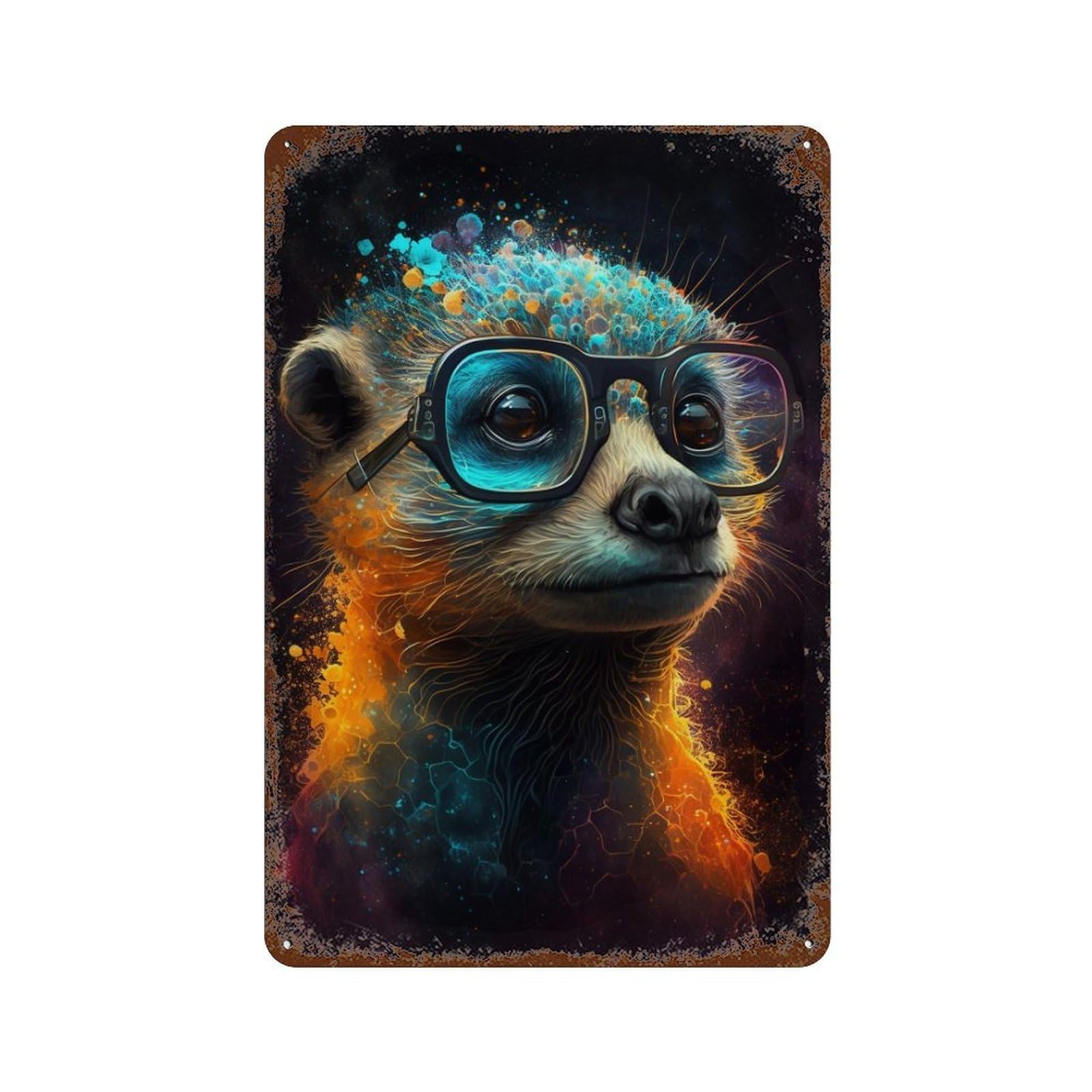 Colorful Monkey with Glasses 11.8"x7.9" Decorative Tin Sign, Farmhouse Wall Decor for Farmhouse, Kitchen And Entryway Decor