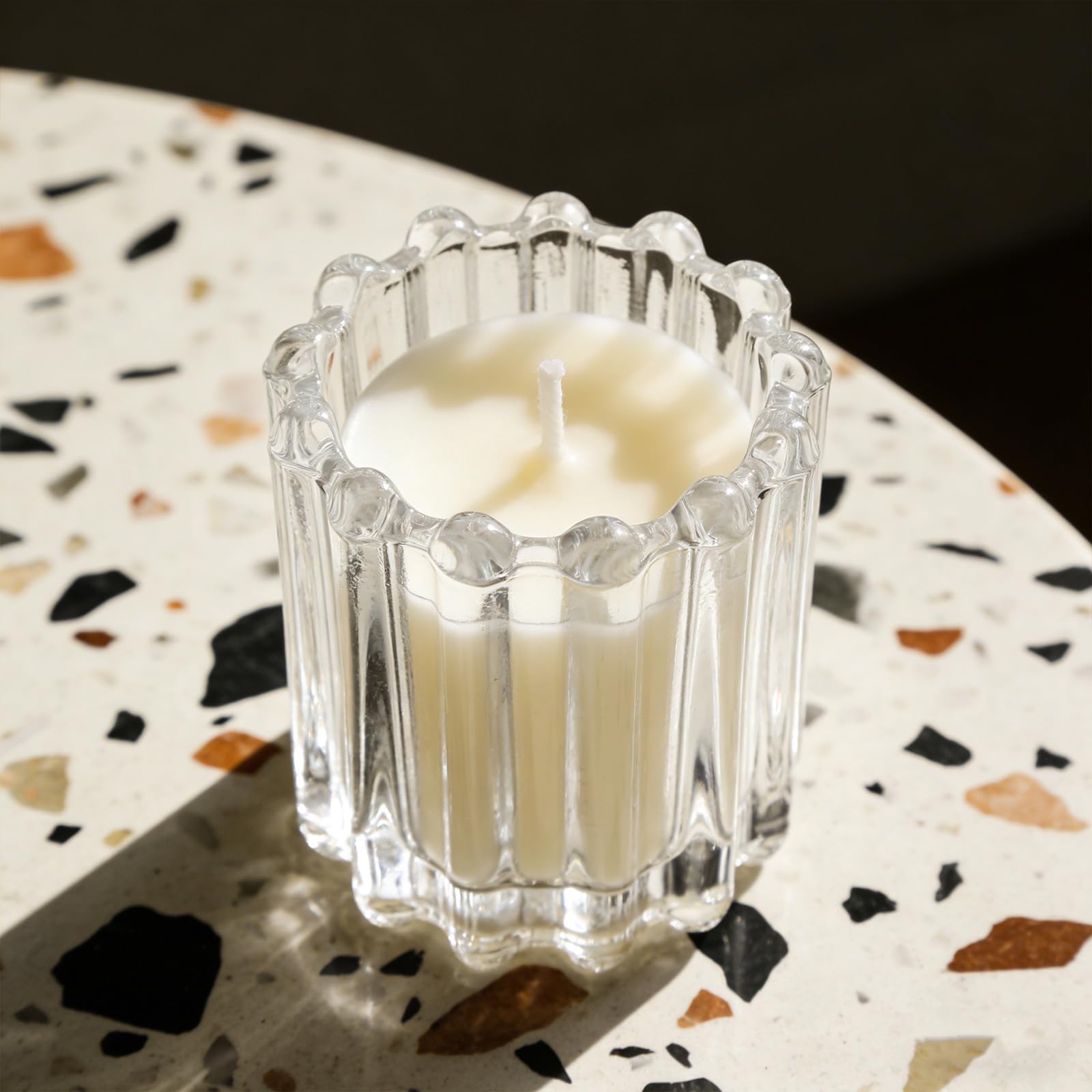 6 Stück Glas Kerzenbecher im Vintage Stil für Teelichter, Tischdeko