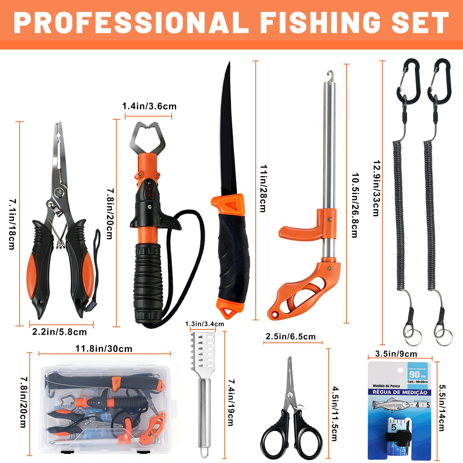 Conjunto de Pesca Completo para Principiantes y Profesionales,Kit de Accesorios de Pesca Multifuncional Que Incluye Cuchillo de Filetear,Pinza para Pesca,Agarre de Labios para Pescado