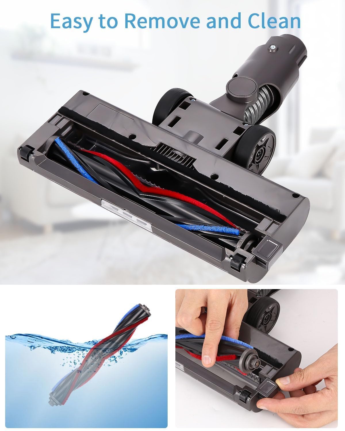 Cepillo Compatible con Dyson V7 / V8 / V10 / V11/V15 Aspiradoras, Recambios Cepillo de Accionamiento Directo con 4 Luces LED, para Alfombras y Suelos Duros