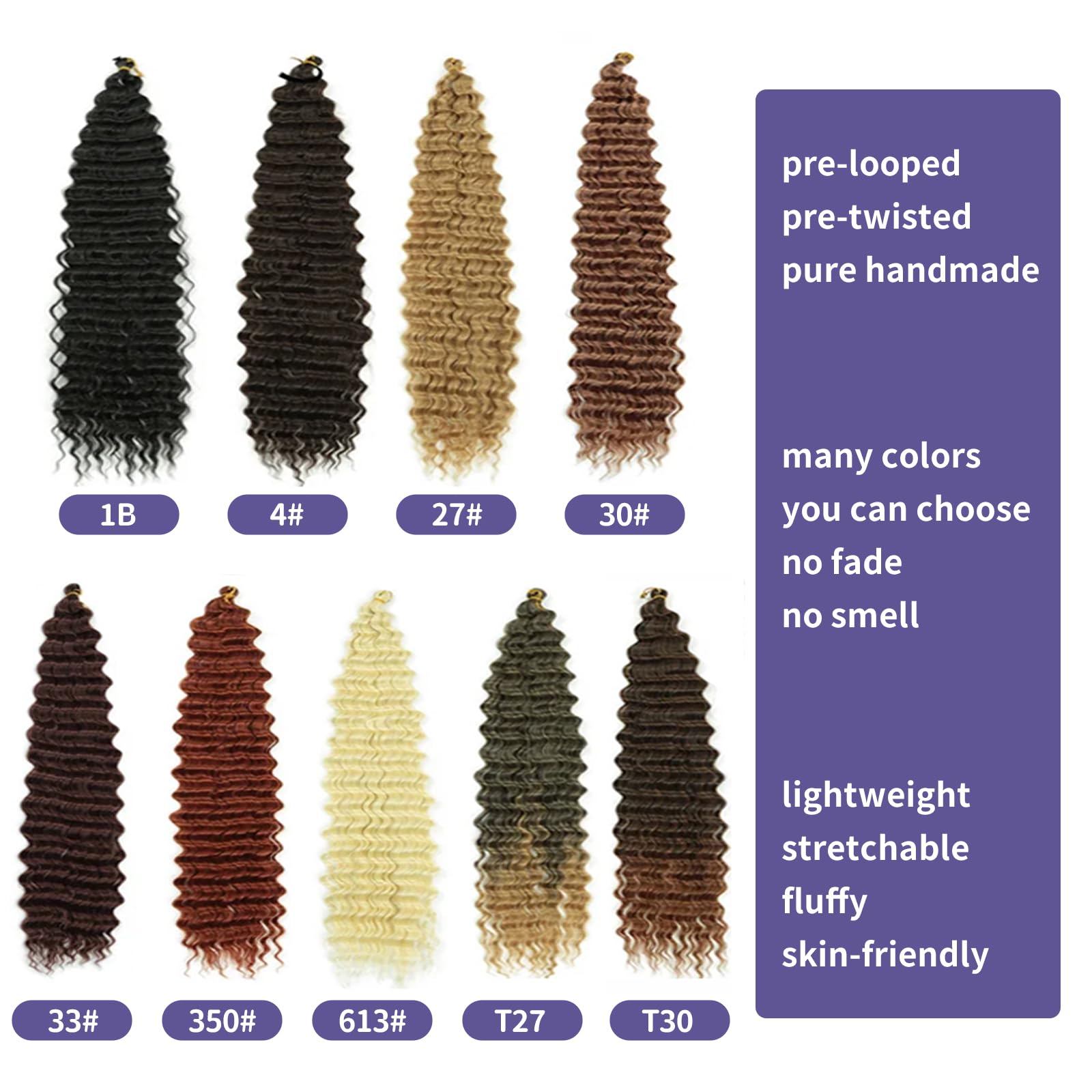 Datanala Ocean Wave Crochet Hair 30 inch Deep Wave Curly Crochet Hair 1pack Long Inch Deep Twist Braiding Hair Extensions Long Braids Deep wave Synthetic hair for Black Women (30inch - Image 4