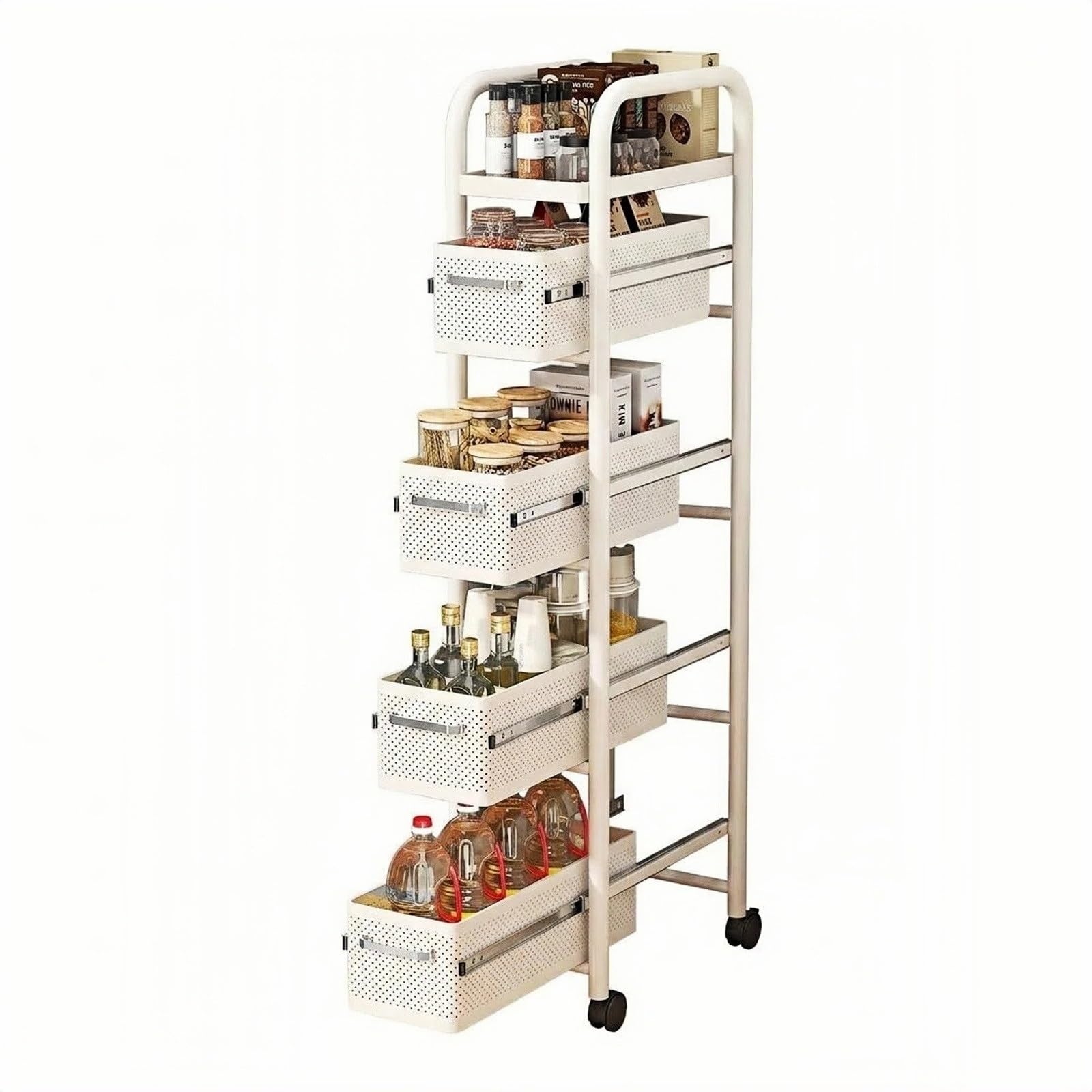ZYYANSHOP Kitchen Storage Cart Slim Pull-Out Gap Cart Narrow Sliding Storage Rack for Fridge Side Kitchen(White,Large)