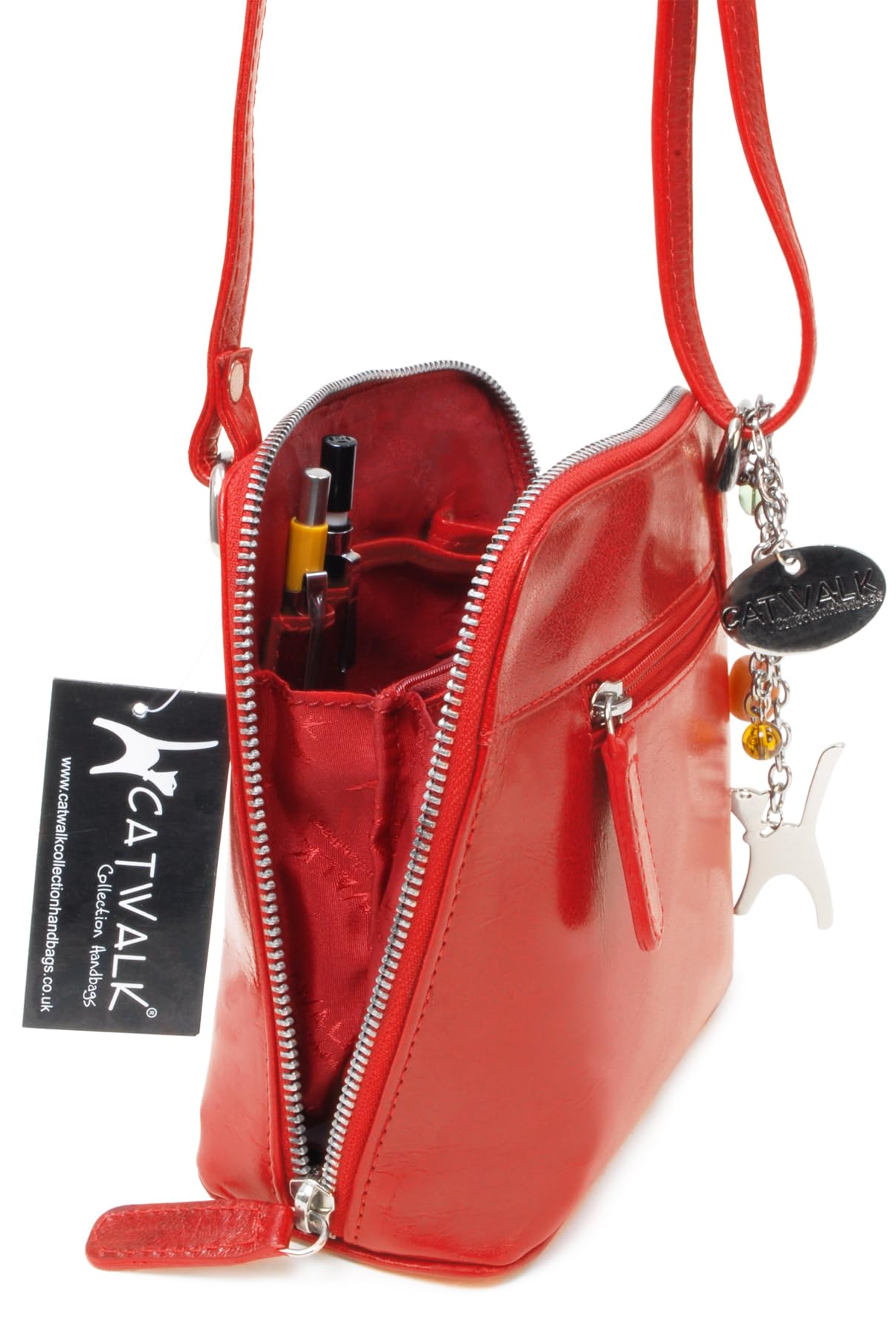 Catwalk Collection Handbags - Bolso Bandolera Pequeño de Piel Auténtica - Bolsito Mujer - Bolso de Mano con Correa Ajustable - Lena