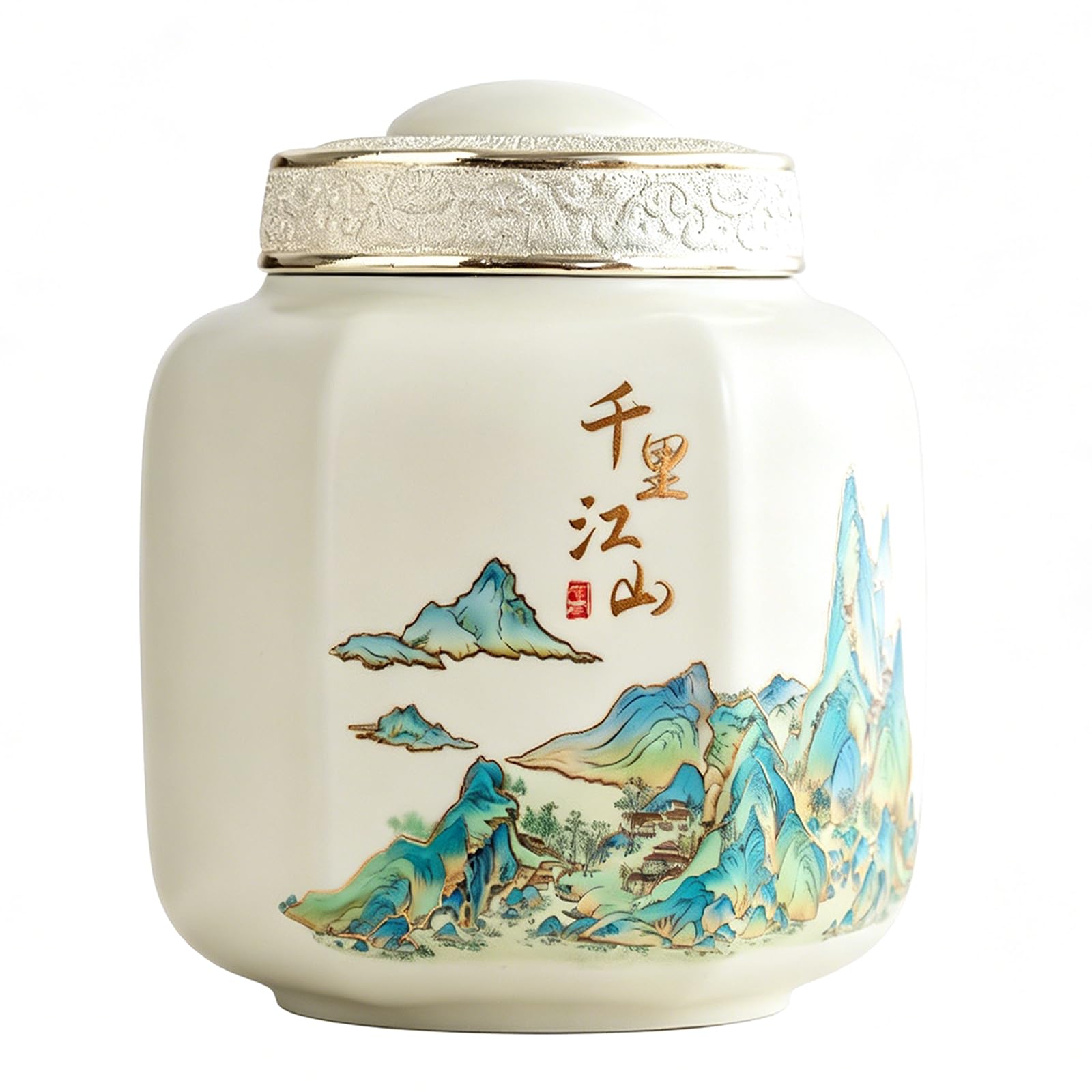 UpGBRF Ceramic Portable Tea Caddy 800ML Tea Canister Tea Storage Container Tins Jar with Airtight Lid for Tea 27OZ,D