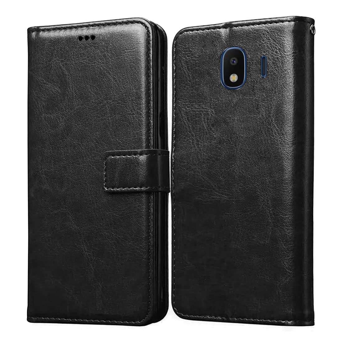 Casotec Flip Cover for Samsung Galaxy J4 | Premium Leather Finish | Inbuilt Pockets & Stand | Flip Case for Samsung Galaxy J4 (Black) (B0BRY65S44) Amazon Price History, Amazon Price Tracker