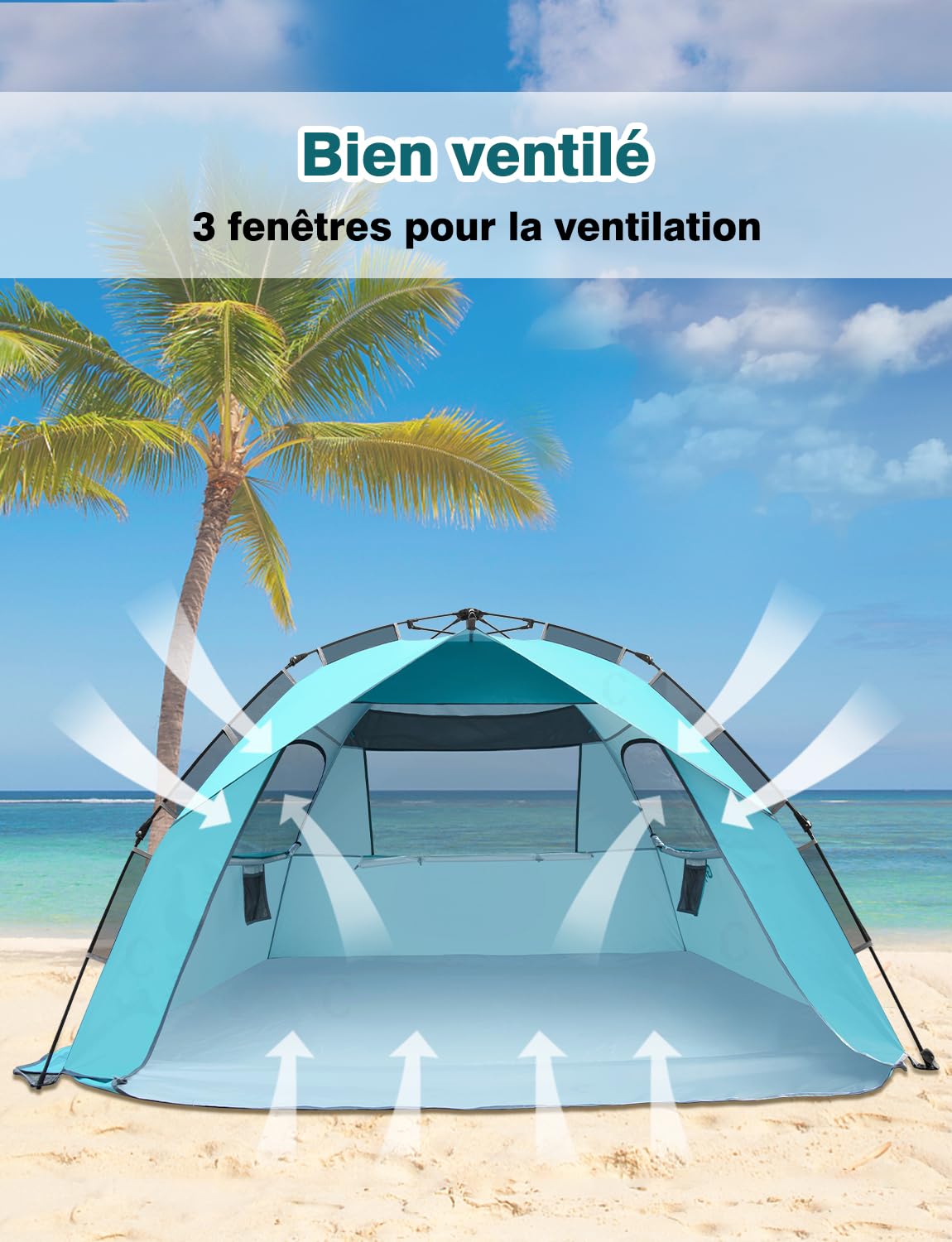 Glymnis Tente de Plage 4-6 Personnes Pop Up Tente de Plage hydraulique Automatique Abri Solaire Portable UPF 50+ Protection UV