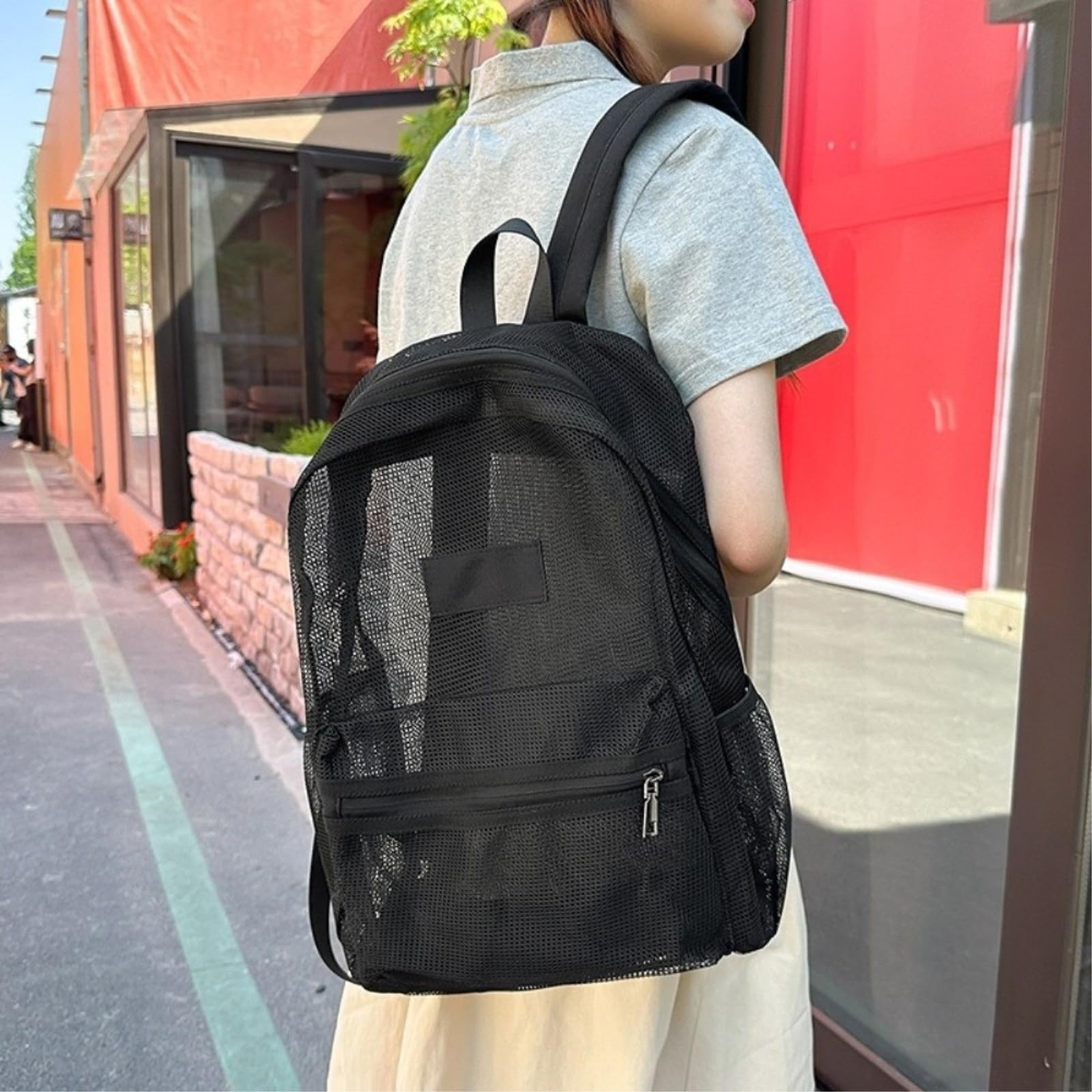 Mochila De Malla Transpirable Plegable Ligero Bolso Libros Transparente Capacidad Escolar Bolsillo Múltiple