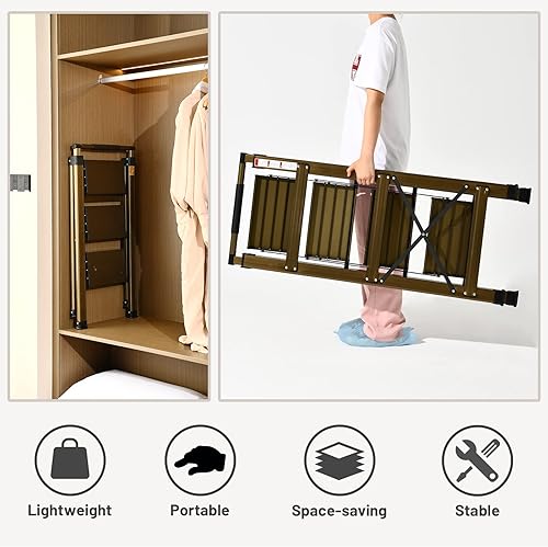 Miniatura 4 de XinSunho Escalera de 3 escalones, taburete de aluminio de 3 escalones con pasamanos retráctil y pedal ancho antideslizante, escaleras de taburete