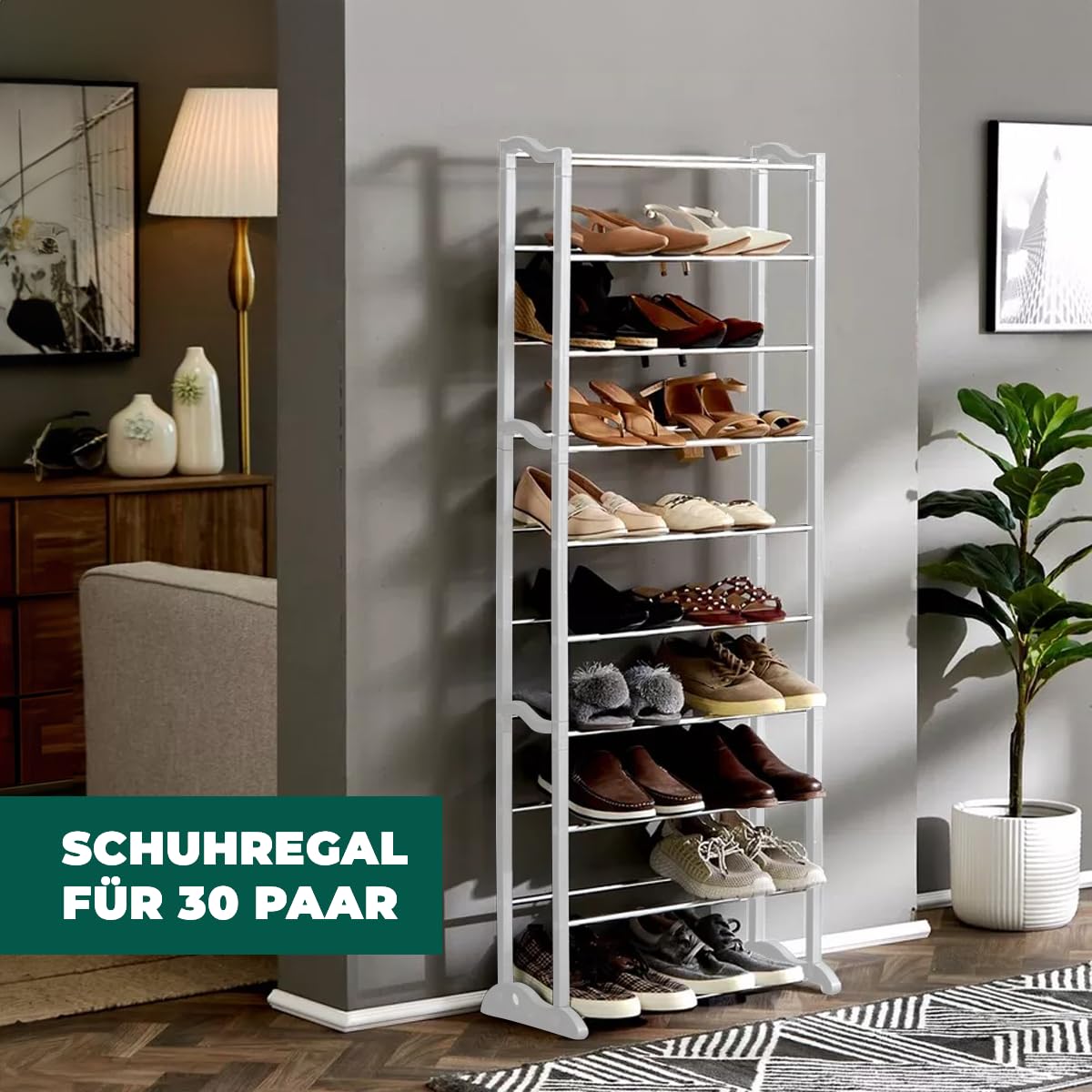 Scarpiera Regolabile 30 Pezzi Bianca - Organizzatore Salvaspazio Per Scarpe, 3 Altezze, Antiscivolo - Foto 6
