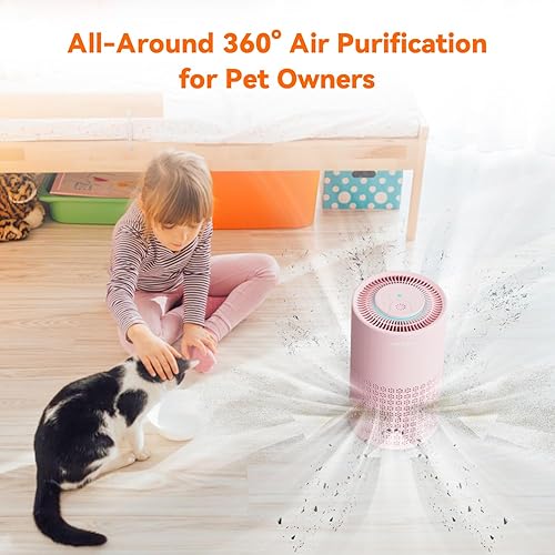 Miniatura 3 de AIRROMI Purificador de aire para dormitorio con filtro HEPA 3 en 1, purificador de aire para mascotas para el hogar, olor a orina de gato, cubre