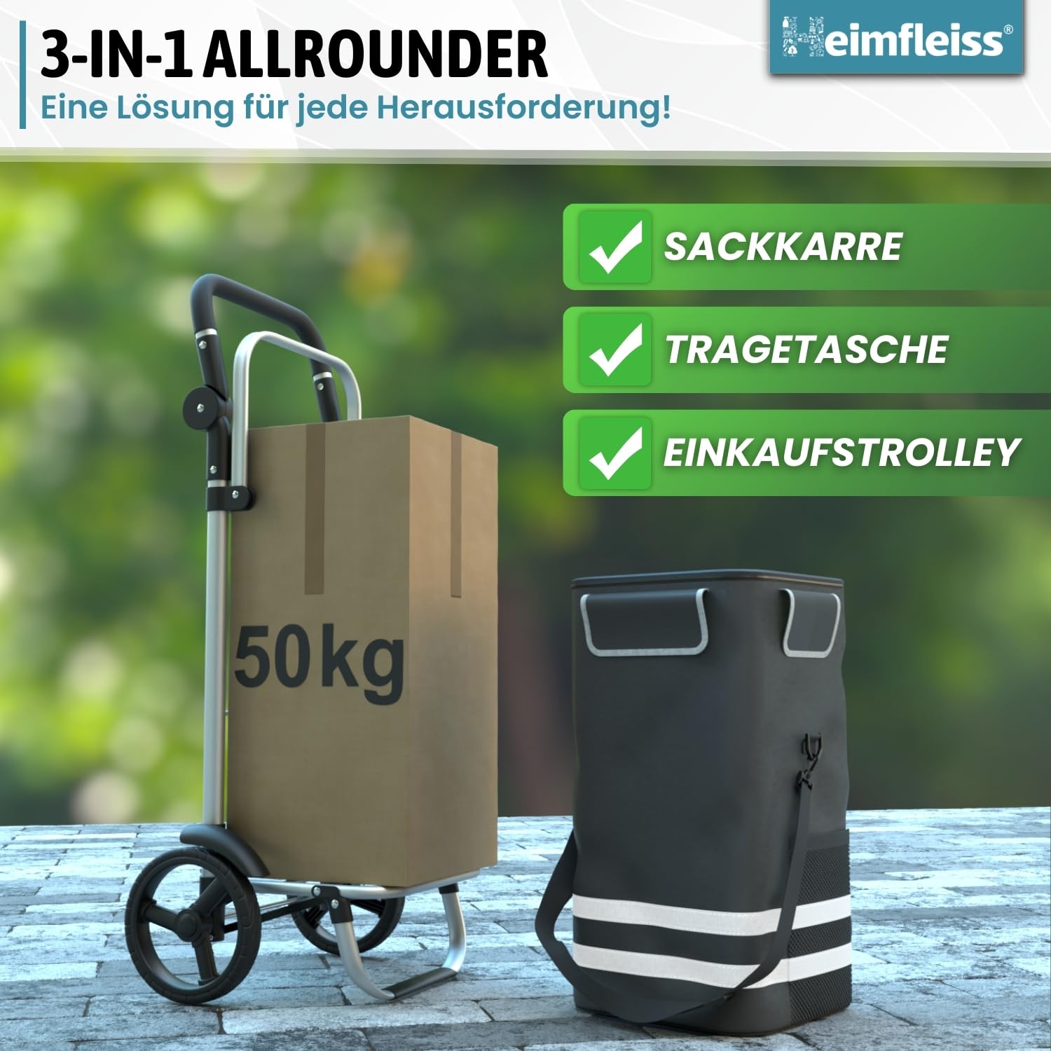 Heimfleiss® Trolley Einkaufstrolley mit 56L Volumen | Einkaufswagen klappbar mit 50kg Traglast | Leichte Einkaufstasche mit Rollen | Hackenporsche Shopping Trolley Groß mit Kühlfach