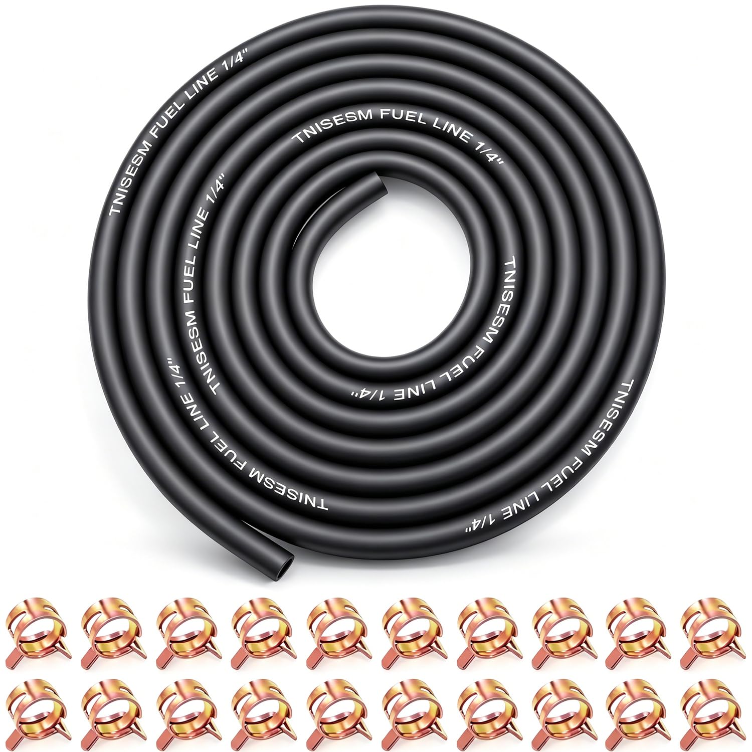 Tnisesm 1/4 Inch ID Fuel Line Hose 10 Feet + 20Pcs 2/5" ID Hose Clamps for Kawasaki Kohler Briggs &amp; Stratton Small Gas Diesel Powersports Engines and Generators
