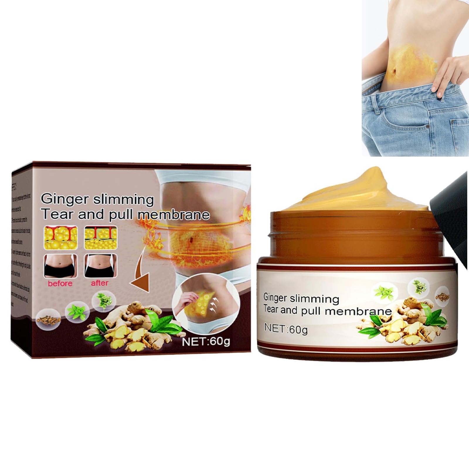 Azonee Ginger Detox Firming Massage Gel, Pure Natural Anti-Cellulite Slimming Cream, Weight Loss Ginger Fat Burning Gel for Body Firming (60g)