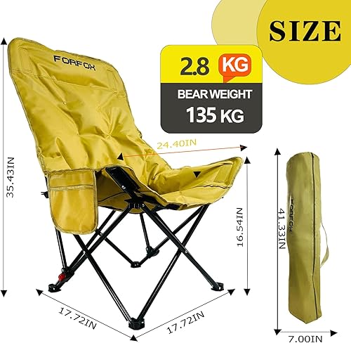 Miniatura 2 de Silla de camping plegable portátil ajustable con respaldo alto, bolsillos laterales, reposacabezas, silla de césped ligera para campamento al aire