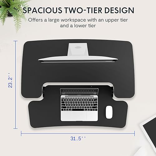 Miniatura 3 de FLEXISPOT Convertidor de escritorio de pie de 32 pulgadas de altura ajustable, estación de trabajo para computadora con bandeja ancha para teclado,