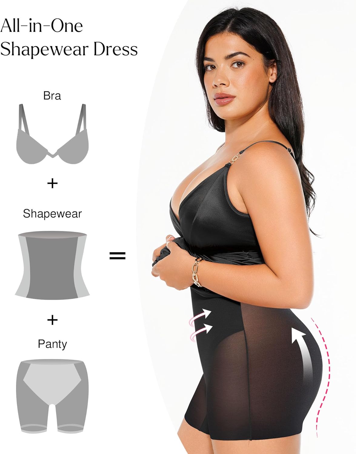 Popilush Women's Sexy Maxi Dress Deep V Neck Ruched Shapewear Dresses Side Slit Formal Cocktail Party Dress - Image 4