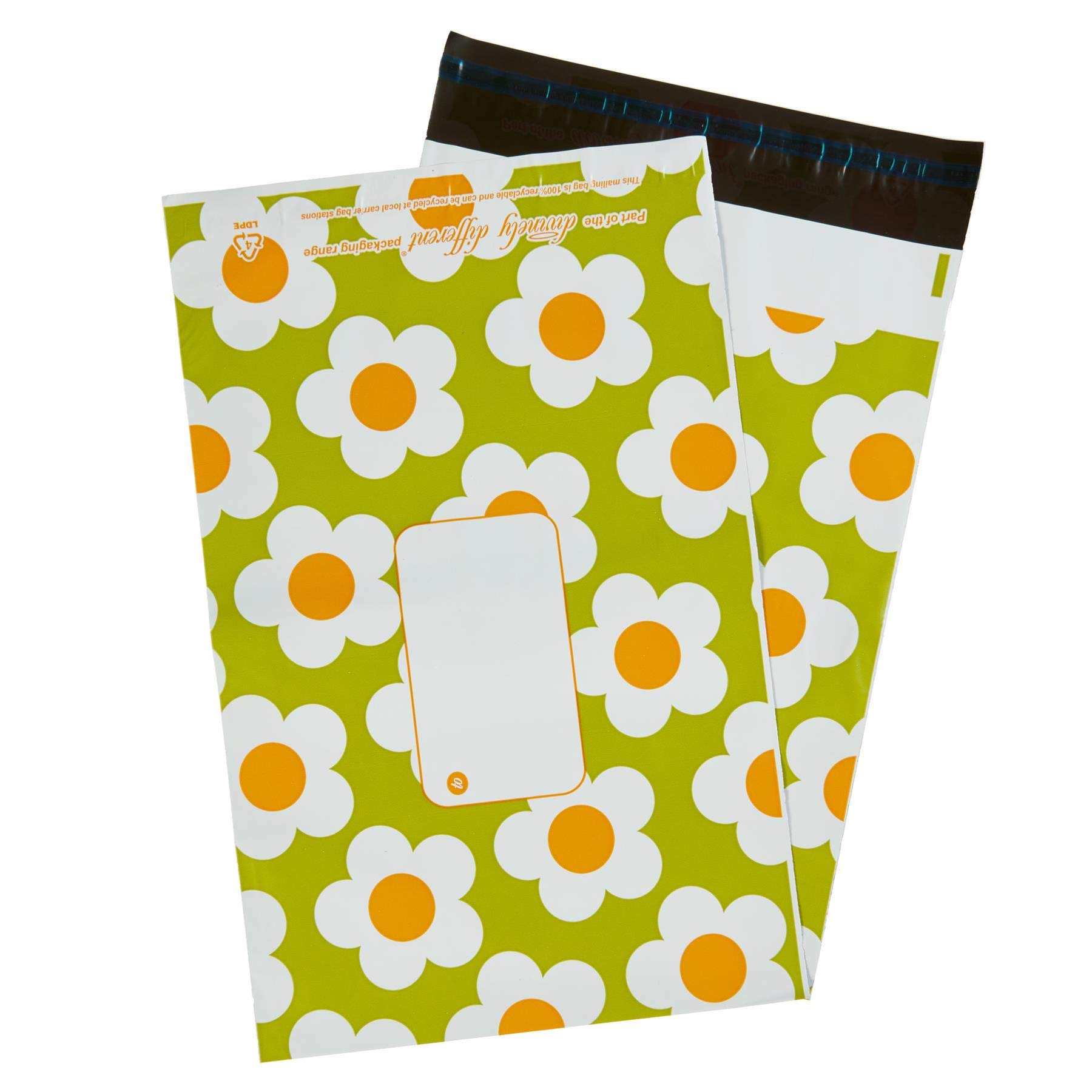 Divinely Different Daisy Mailing Bags - 330mm X 440mm (13" X 17") 50 Micron (200g) - Printed Daisy Turquoise - Pack Of 10