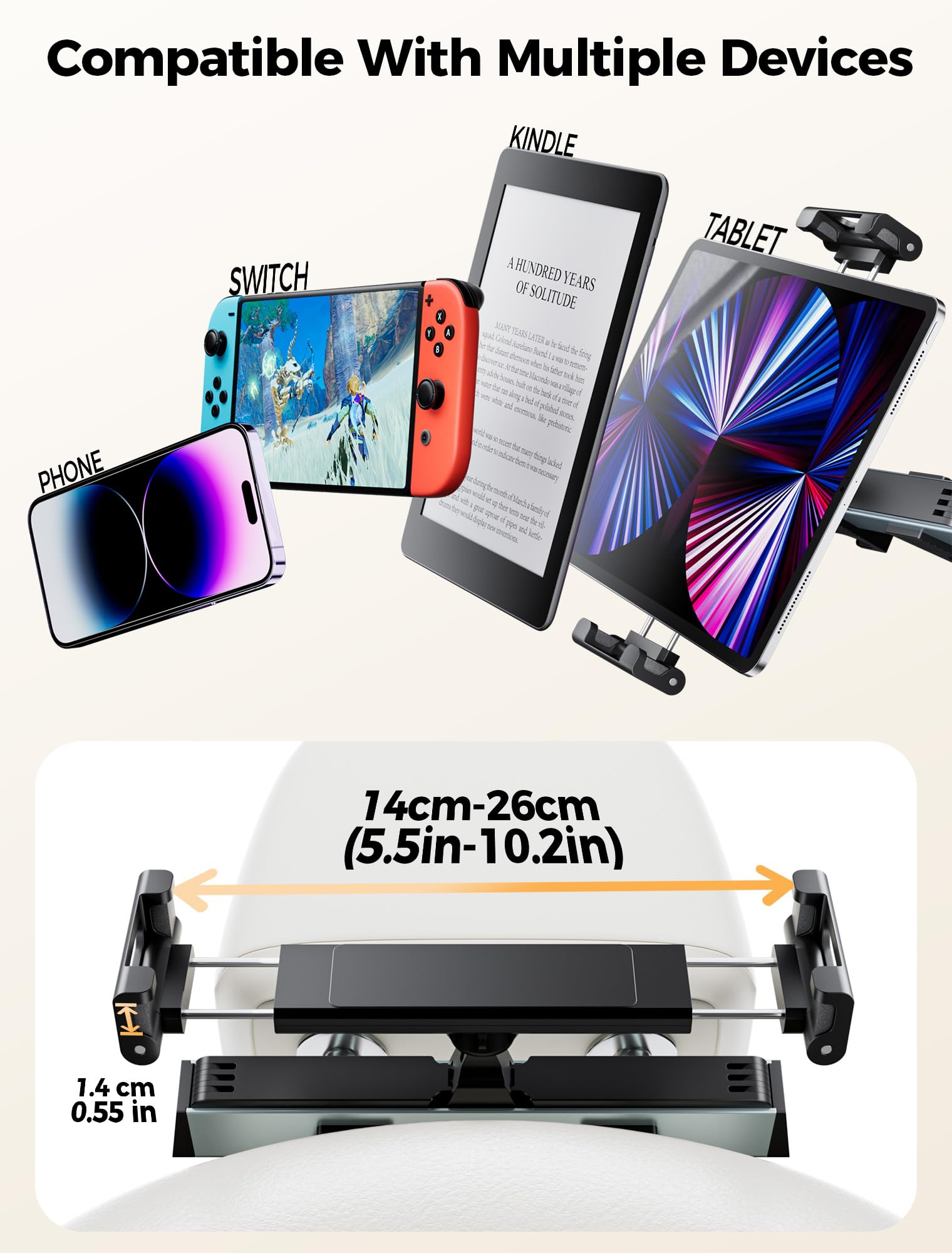 Geyrut Car Headrest Tablet Mount, Tablet iPad Holder for Car Backseat Headrest 360° Rotating Adjustable Car Tablet Holder Compatible for 4