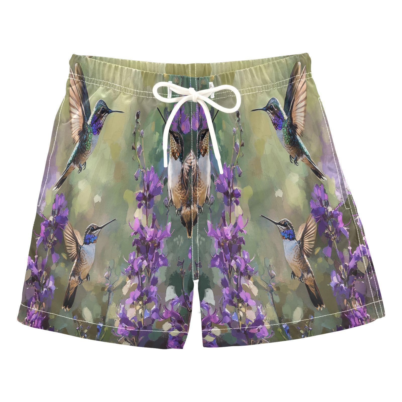 Jucciaco Boys Beach Board Shorts Hummingbird Cool Flower Quick Dry Swim Trunk Swimwear for Kids