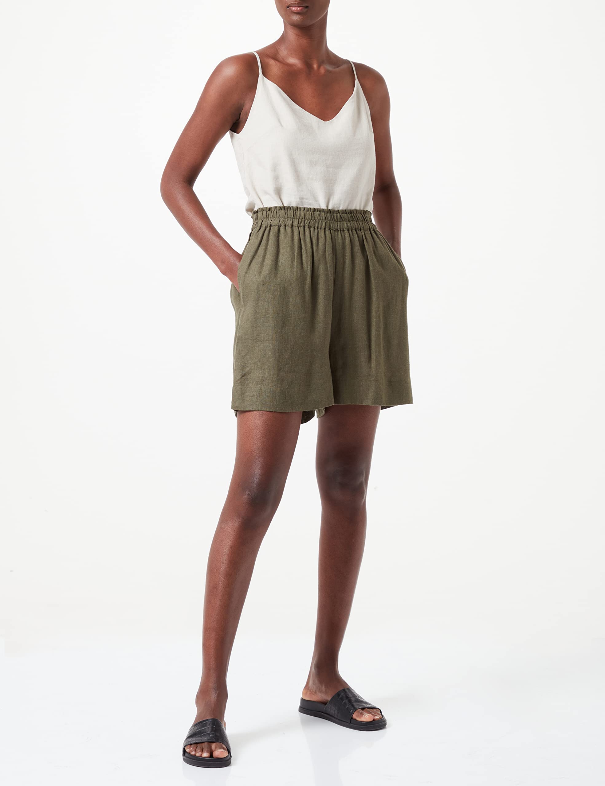 ONLY Petite Women's Onltokyo Hw Linen Blend Shrts PNT Fn Pet Shorts, Kalamata, XS, XS Petite - Image 2