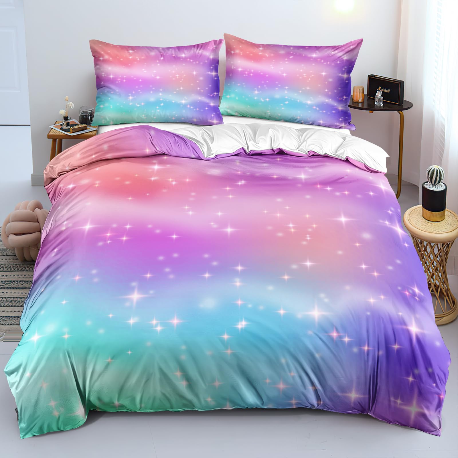 goodbath Double Duvet Cover Sets,Ombre Star Bedding Set 2 Pillowcase