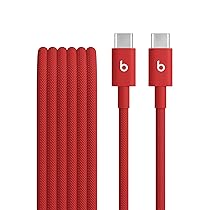 Beats da USB-C a USB-C Cavo in tessuto intrecciato, ricarica rapida, resistente e antigroviglio, caricatore compatibile per dispositivi Apple e Android (1,5 m) – Rosso rapido