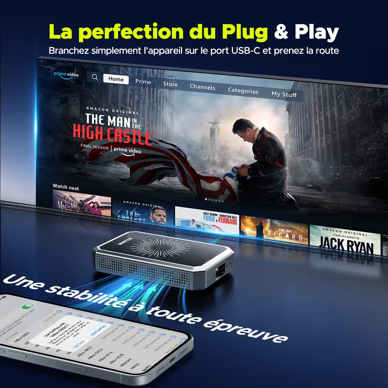 LAMTTO Adaptateur CarPlay sans Fil, AI Box Android avec Google Play Store, Gemini AI, CarPlay & Android Auto sans Fil, HDMI, AirPlay, Lecture USB, WiFi Double Bande, Bluetooth, OTA