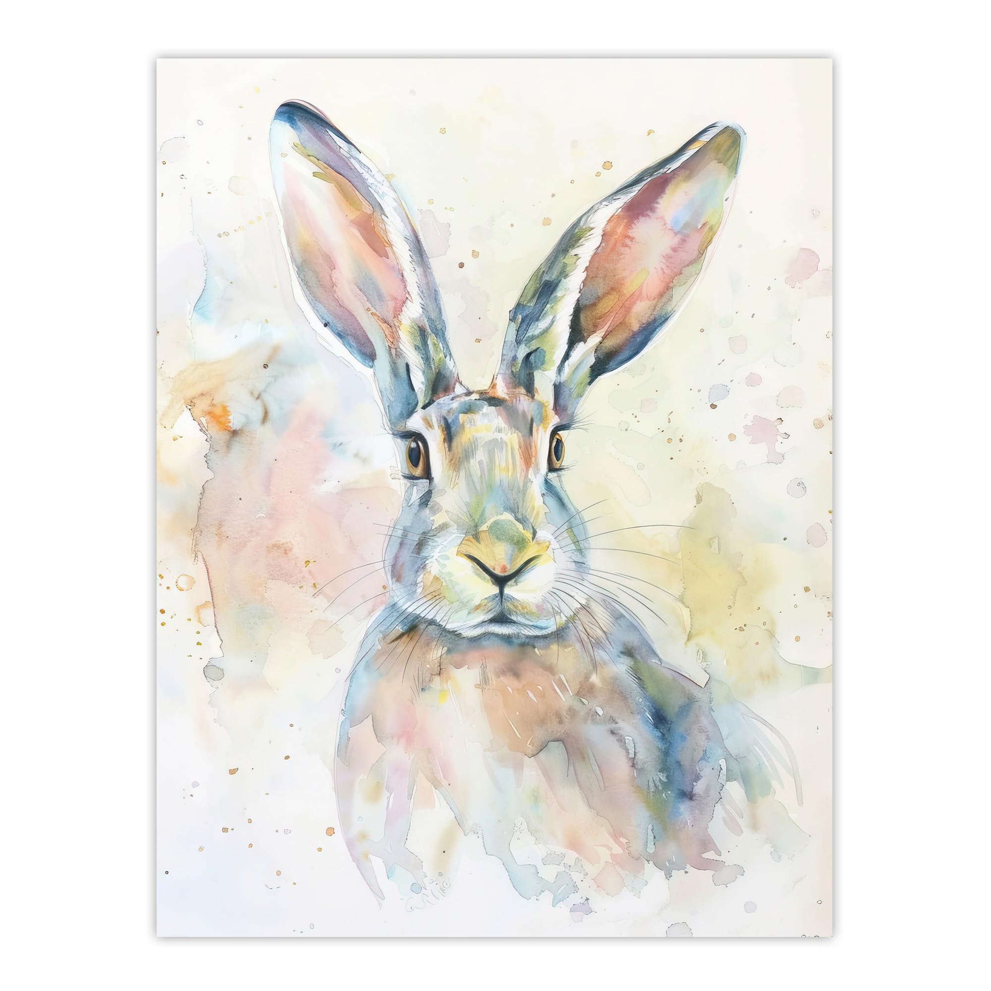 Colourful Bunny Rabbit Watercolour Art Print - W24 inch x H32 inch - Artery8