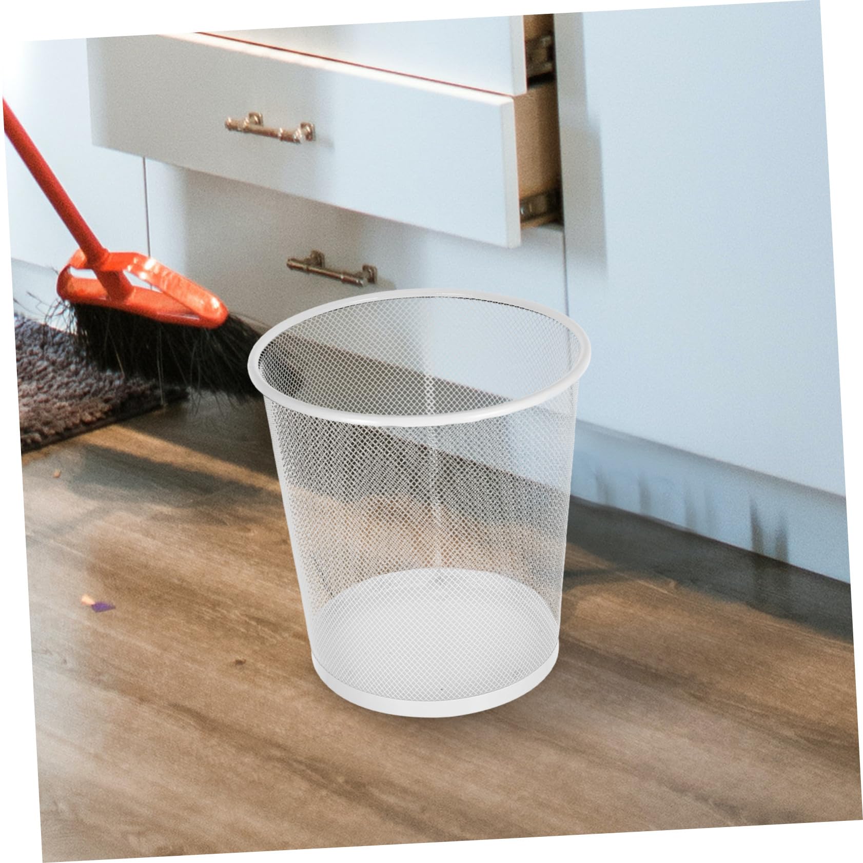 Cestino Porta Ufficio Rotondo in Ferro Bianco, 1 Pezzo | Griglia Fine, Apertura Ampia, Uso Versatile, per Meeting Room e Cucina, Capienza Grande