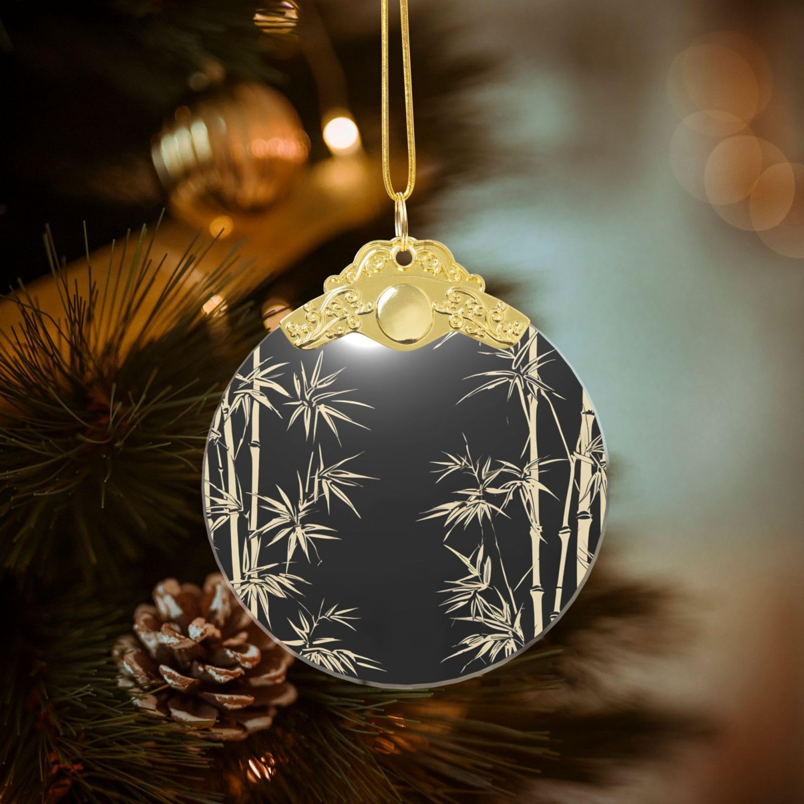 Crystal Christmas Ornaments for Christmas Tree Decoration Hanging Asian Bamboo Ornament with Gold Ribbon Crafts Round Pendant for Keepsake Gifts Glass Xmas Decor Party Supplies