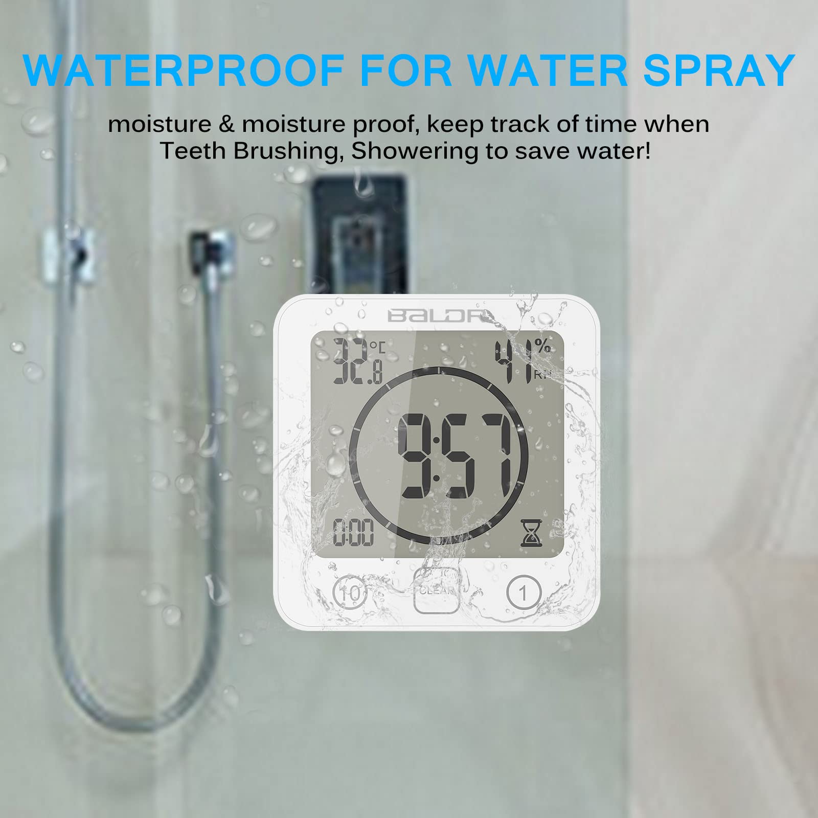 Reloj de Baño, Humedad Digital Temperatura Reloj Digital Reloj Temporizador Pantalla LCD Impermeable Control Táctil Alarma Temporizador para Baño de Cocina (Blanco)