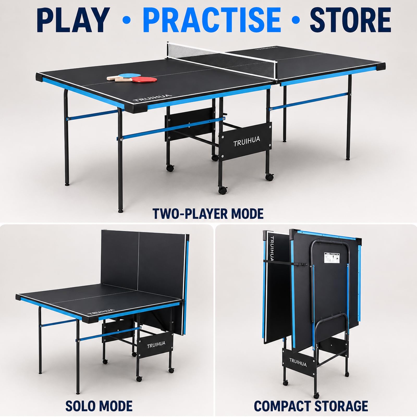 Tavolo da ping pong da 2,1 m per interni e junior, compatto pieghevole per esterni, con racchetta da ping pong e rete per bambini, 210 x 117 x 76 cm