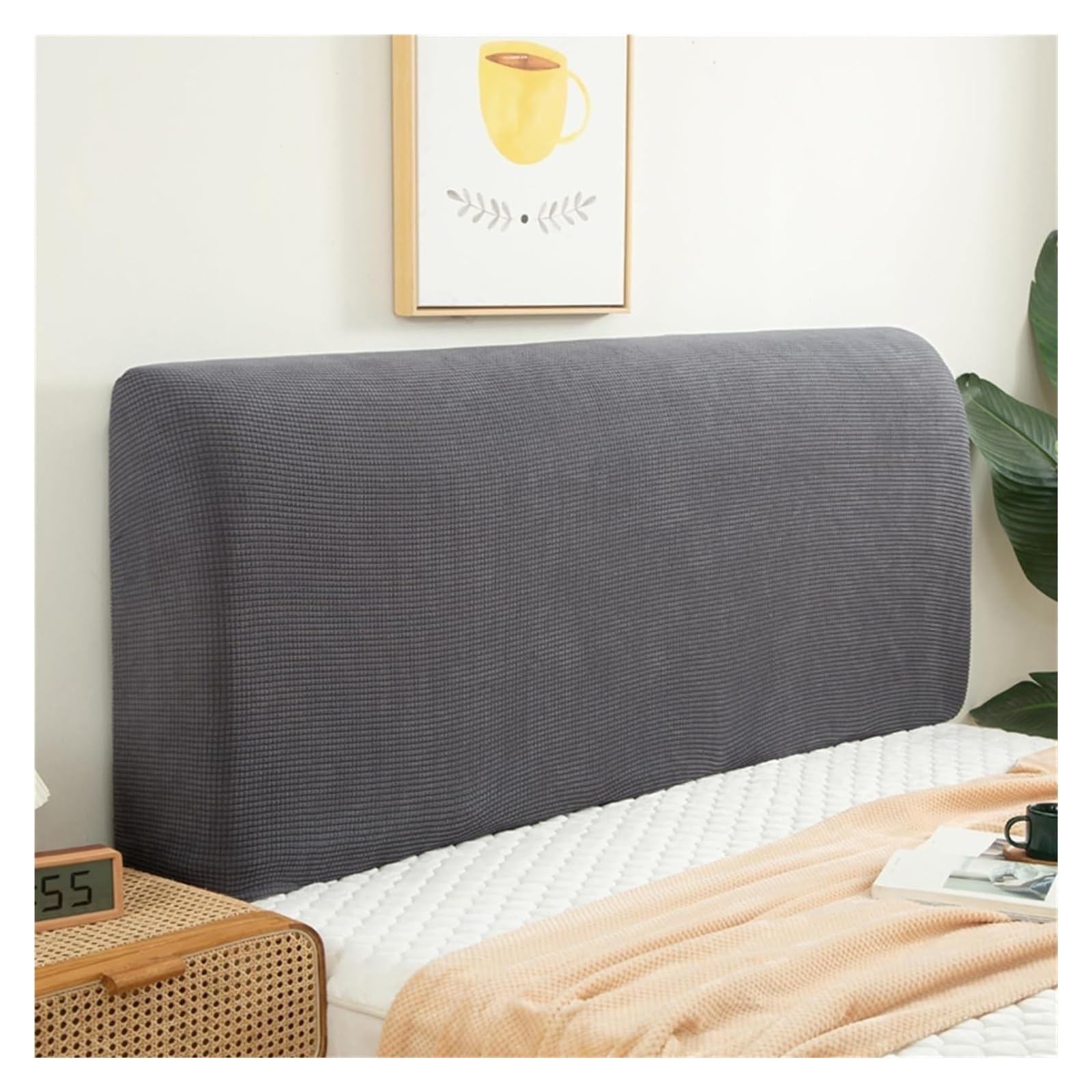 Velvet Bed Headboard Slipcover - Queen, Full, Twin, Cal King Size, Quilted, Dustproof, Elastic Decoration (Color: Grau, Size: 1) — image 1