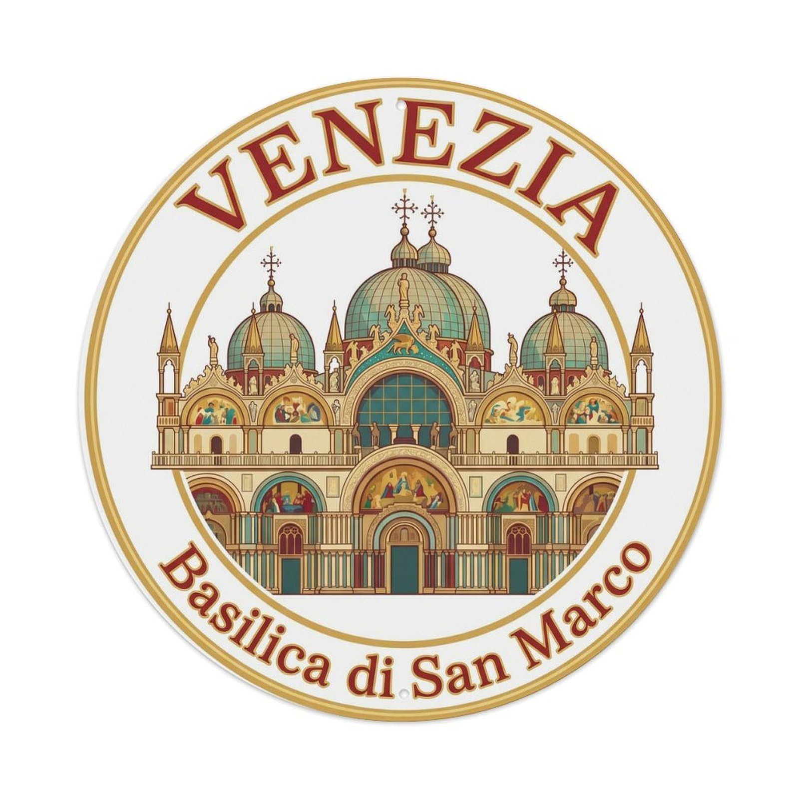 Vintage Travel Venice Basilica Marco Metal Tin Sign Plaque Wall Decor for Cafe, Club Bar, Office, Home Garden Round Metal Poster 8x8Inch