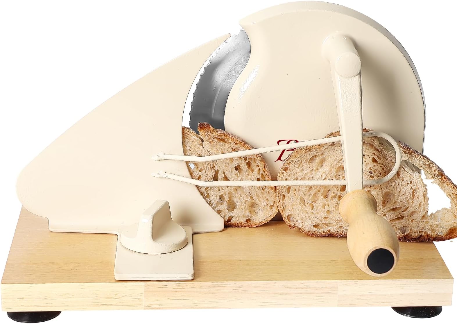 Brvclon Manual Bread Slicer for Homemade Sourdough,Adjustable Thickness,Hand Crank Bread Slicer with Stainless Steel Blade, Aluminum Alloy Frame & Solid Wood Base with Natural Wood Veneer Finish