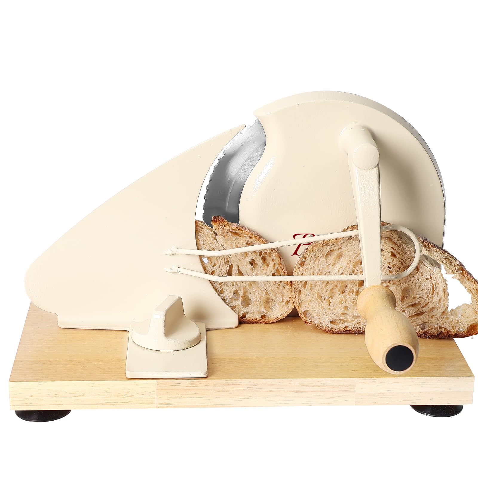Manual Bread Slicer for Homemade Sourdough,Adjustable Thickness,Hand Crank Bread Slicer with Stainless Steel Blade, Aluminum Alloy Frame & Solid Wood Base with Natural Wood Veneer Finish
