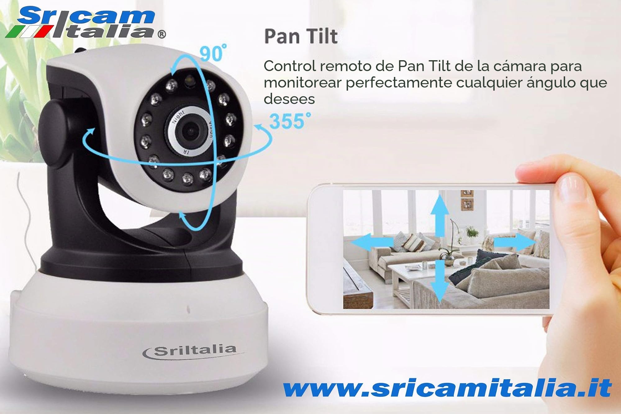 Sricam Italia Cámara IP SP017-S, cámara de vigilancia HD, cámara P2P inalámbrica de 3 MP, visión nocturna, detección de movimiento, SriHome