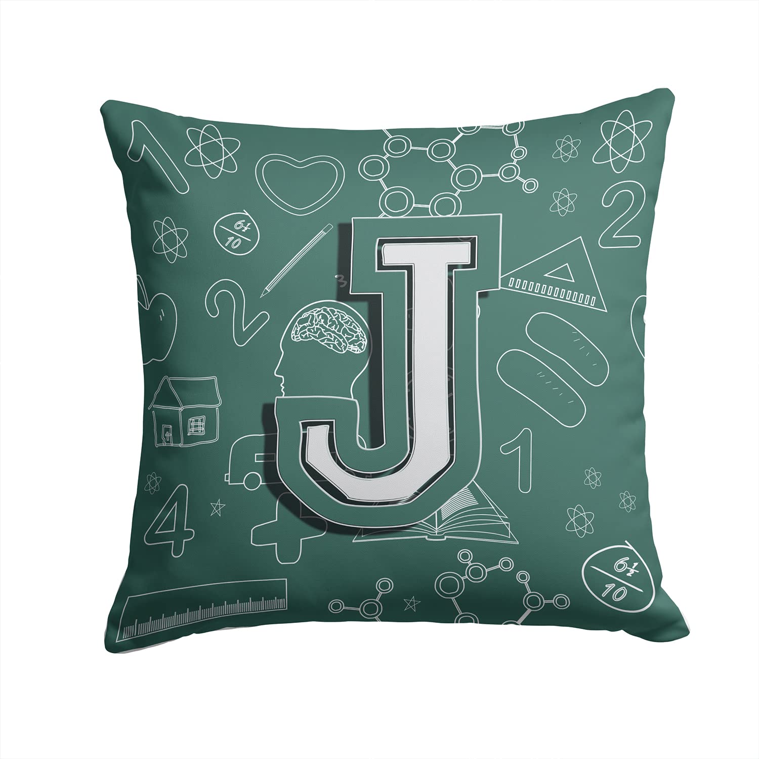 (14, j) - Letter J Back to School Initial Fabric Decorative Pillow