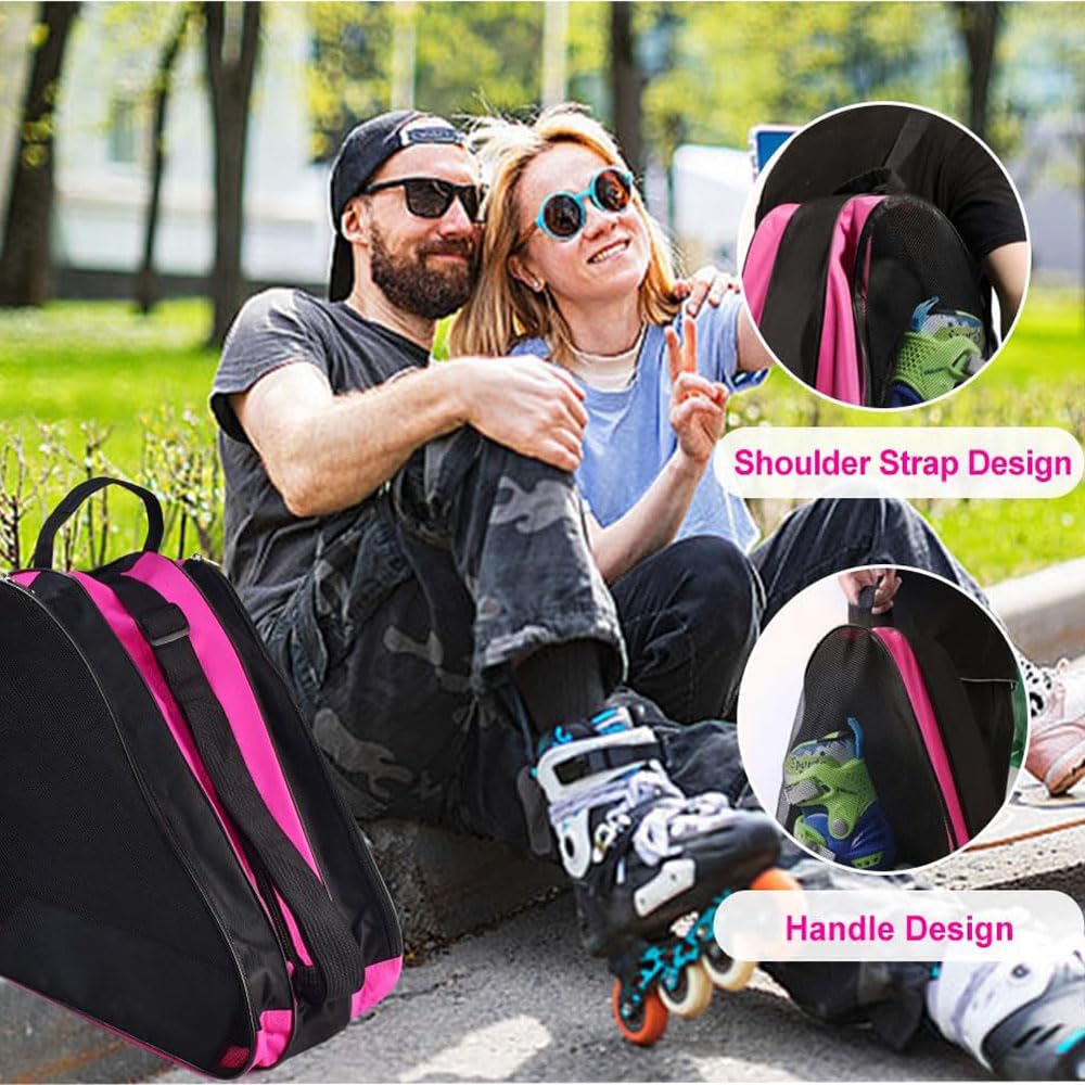 Borsa Per Pattini A Rotelle - Tessuto Oxford, Rosa, 39x38x20cm, Spallacci Regolabili - Foto 6